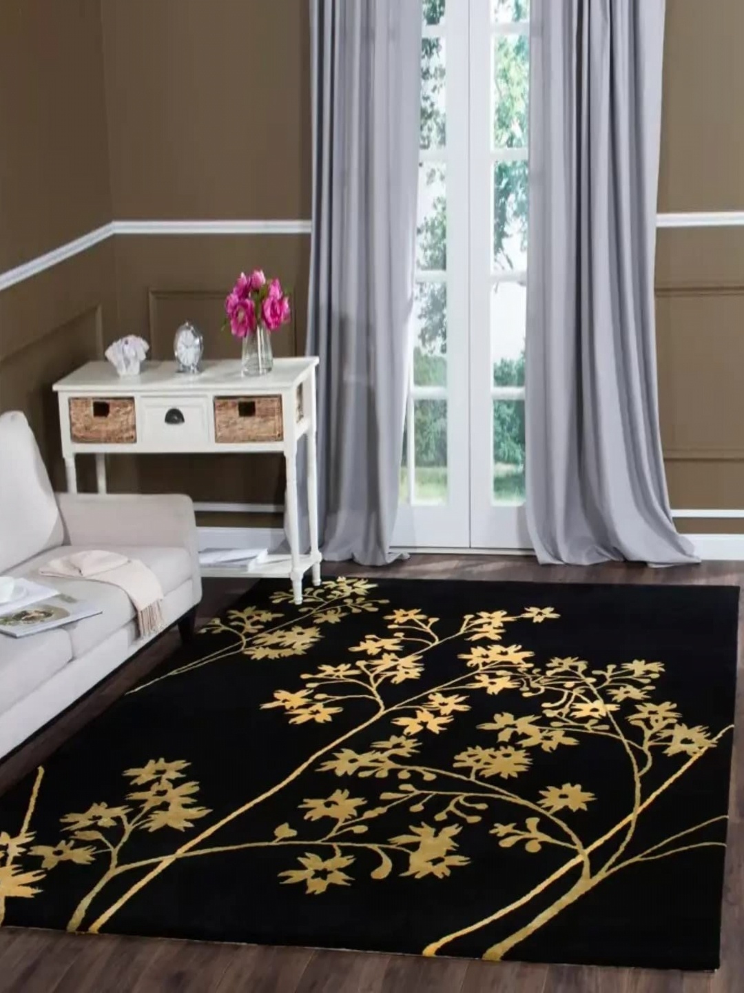 

Safiya Carpet Gold-Toned Floral Woollen Carpets