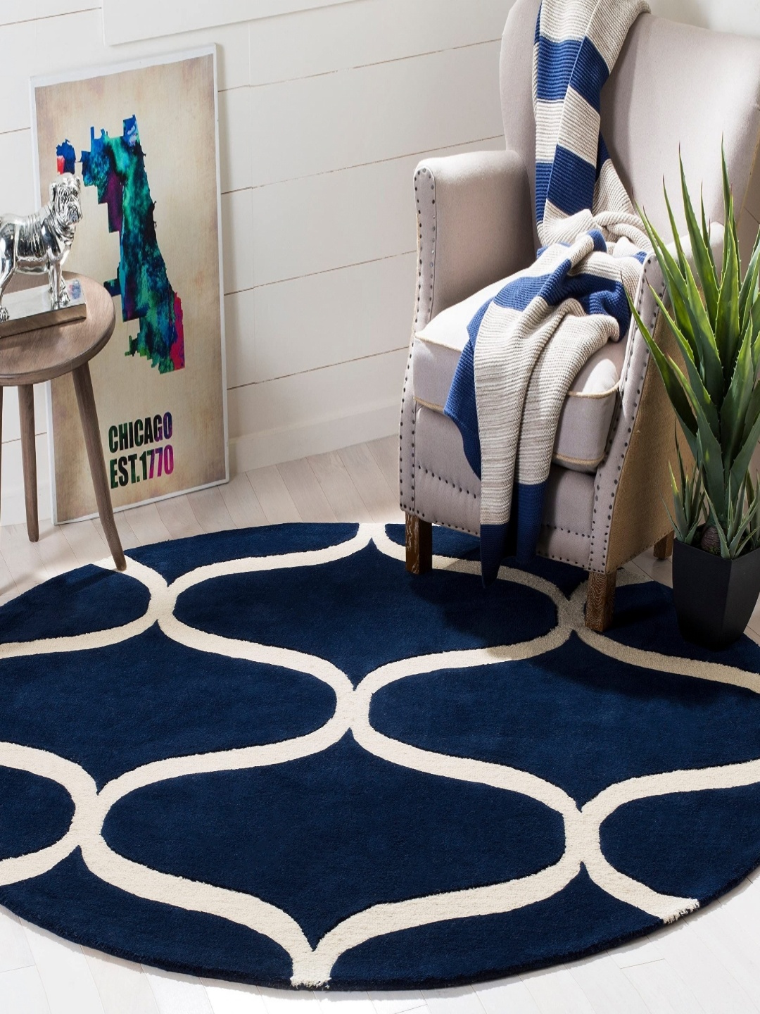 

Safiya Carpet Navy Blue Geometric Hand-Tufted Woollen Carpets