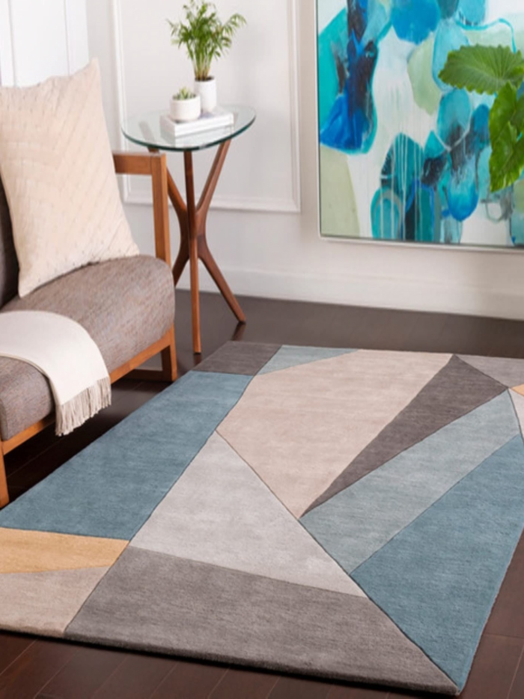 

Safiya Carpet Green Geometric Hand-Tufted Woollen Carpets