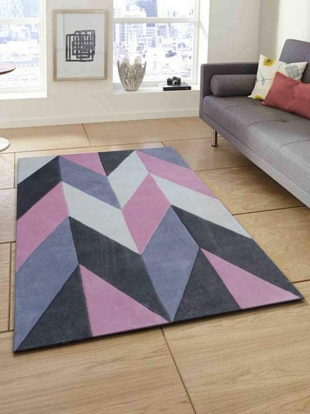 

Safiya Carpet Pink Geometric Woollen Carpets