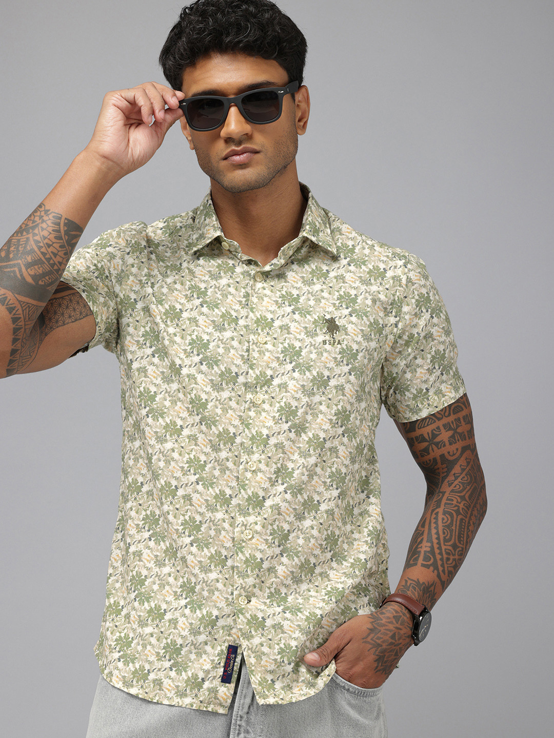

U.S. Polo Assn. Denim Co. Slim Fit Floral Printed Casual Shirt, Green