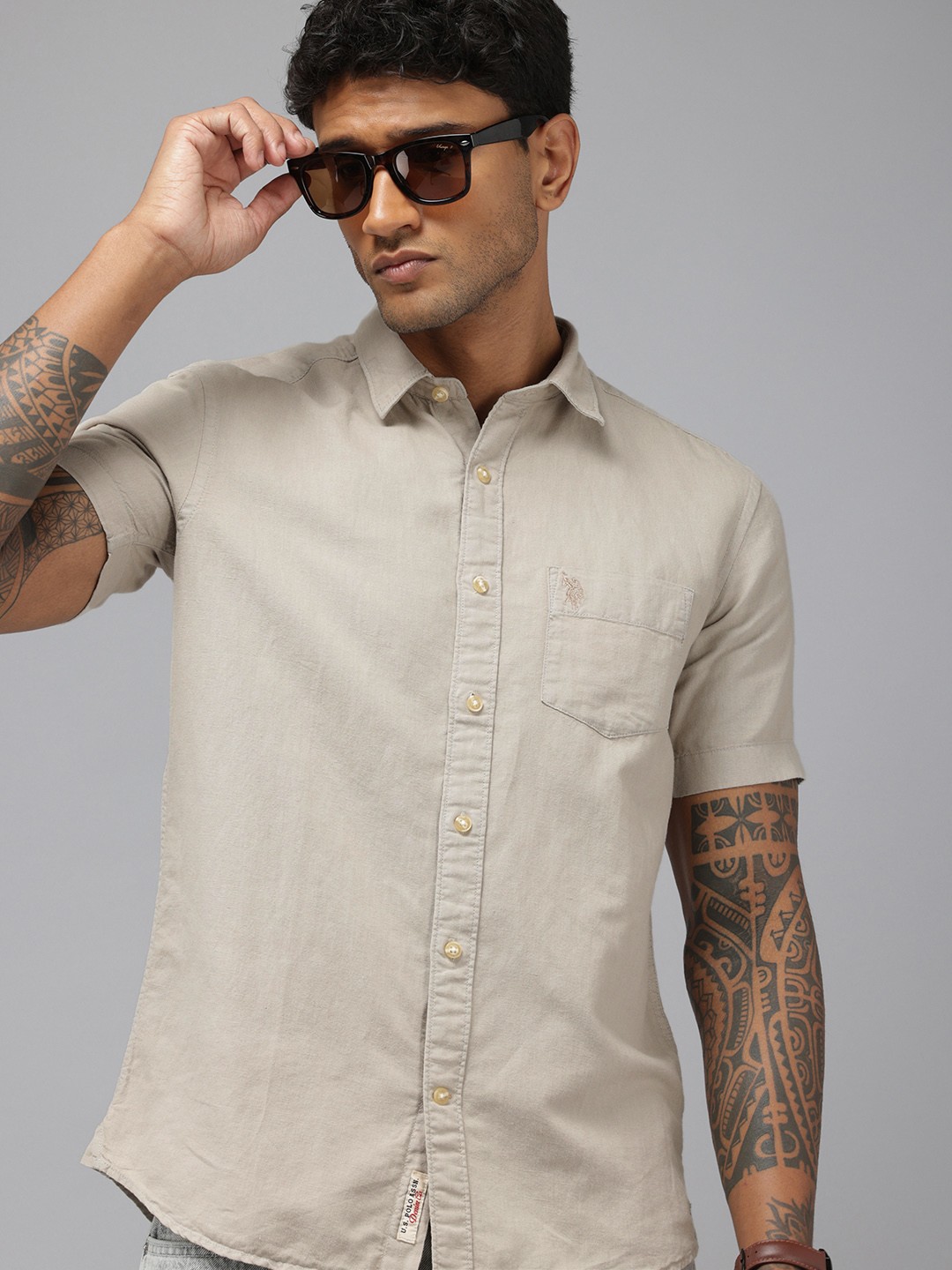 

U.S. Polo Assn. Denim Co. Slim Fit Linen Cotton Casual Shirt, Beige