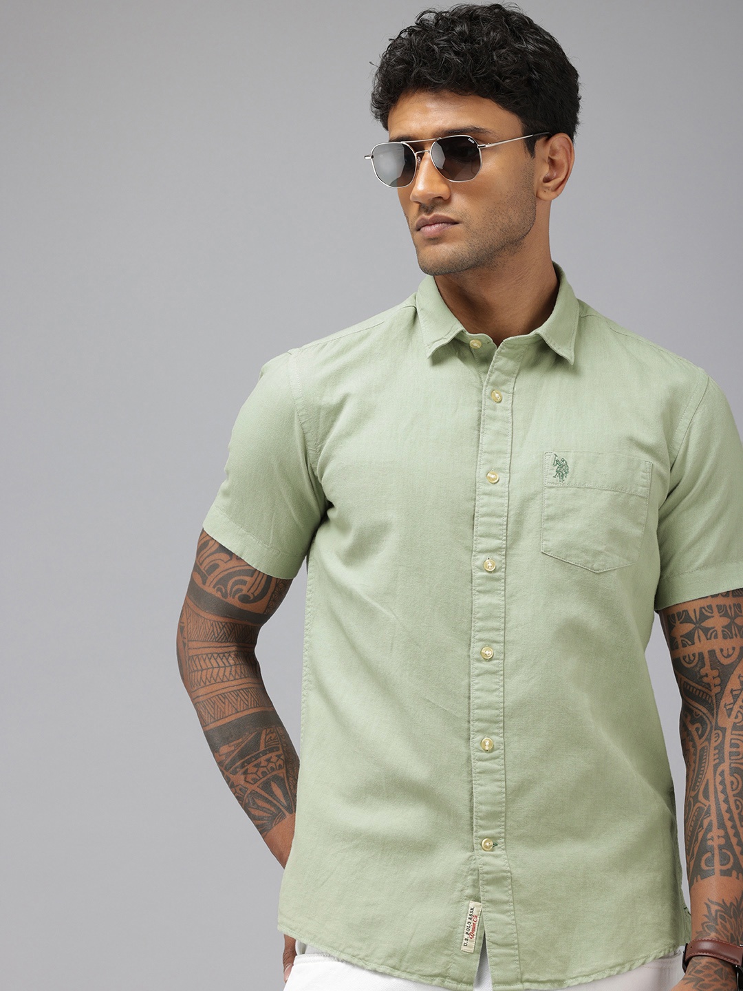 

U.S. Polo Assn. Denim Co. Slim Fit Linen Cotton Casual Shirt, Green