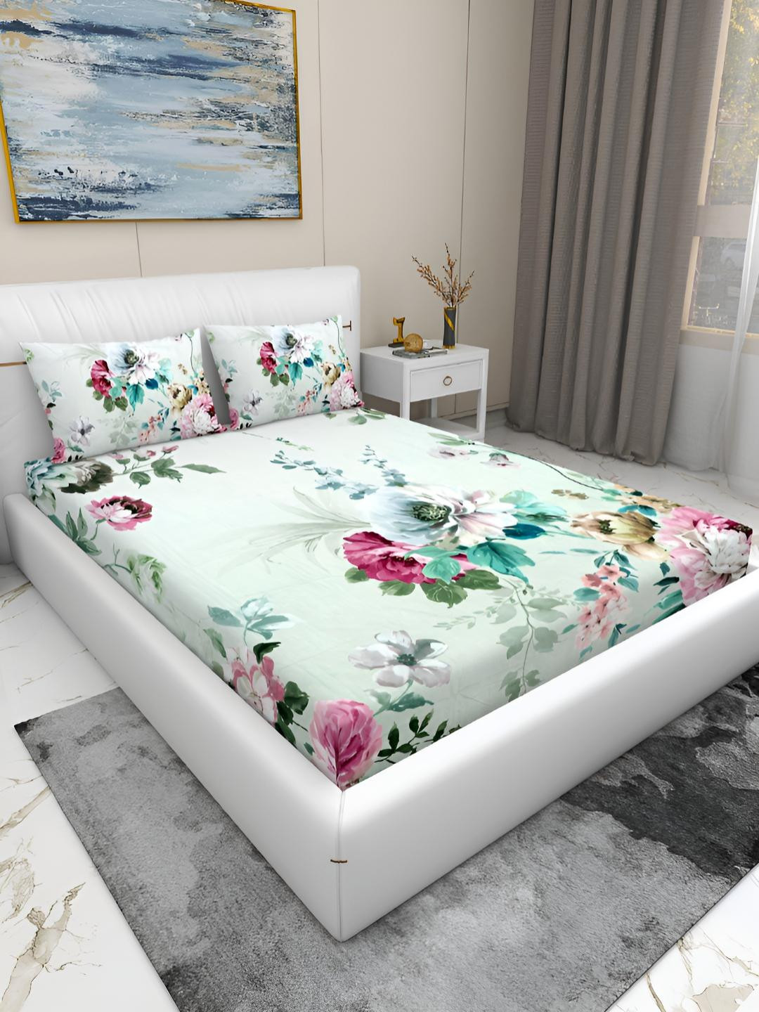 

GAPU & BALY Multicoloured Floral 120 TC King Bedsheet with 2 Pillow Covers, Multi