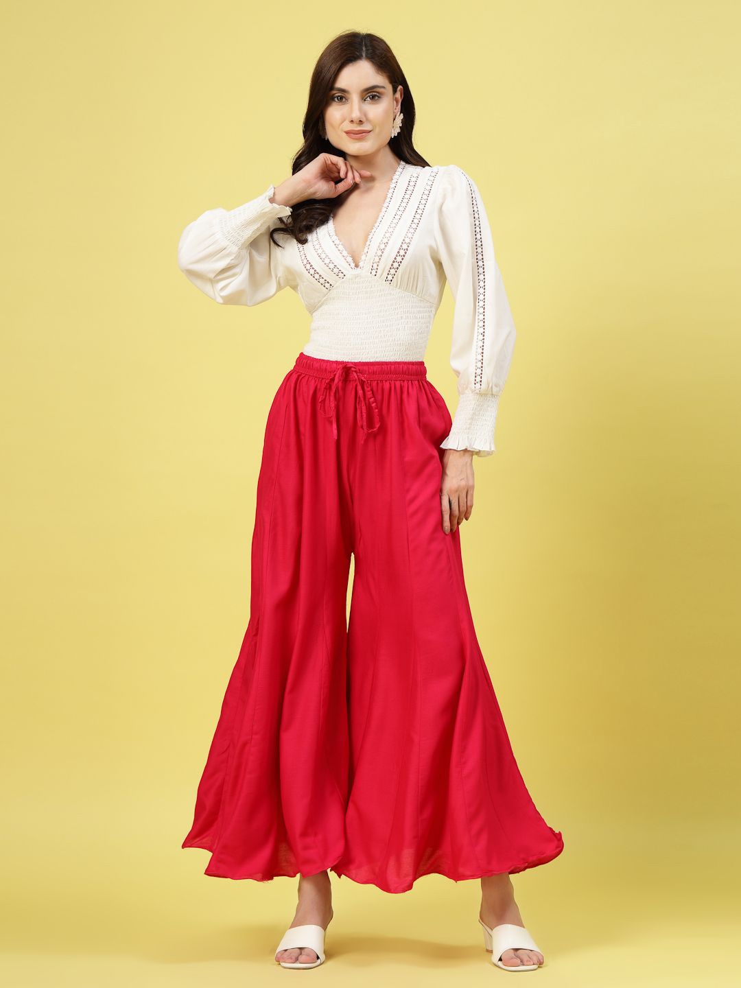 

Clora Creation Women Flared Palazzos, Red