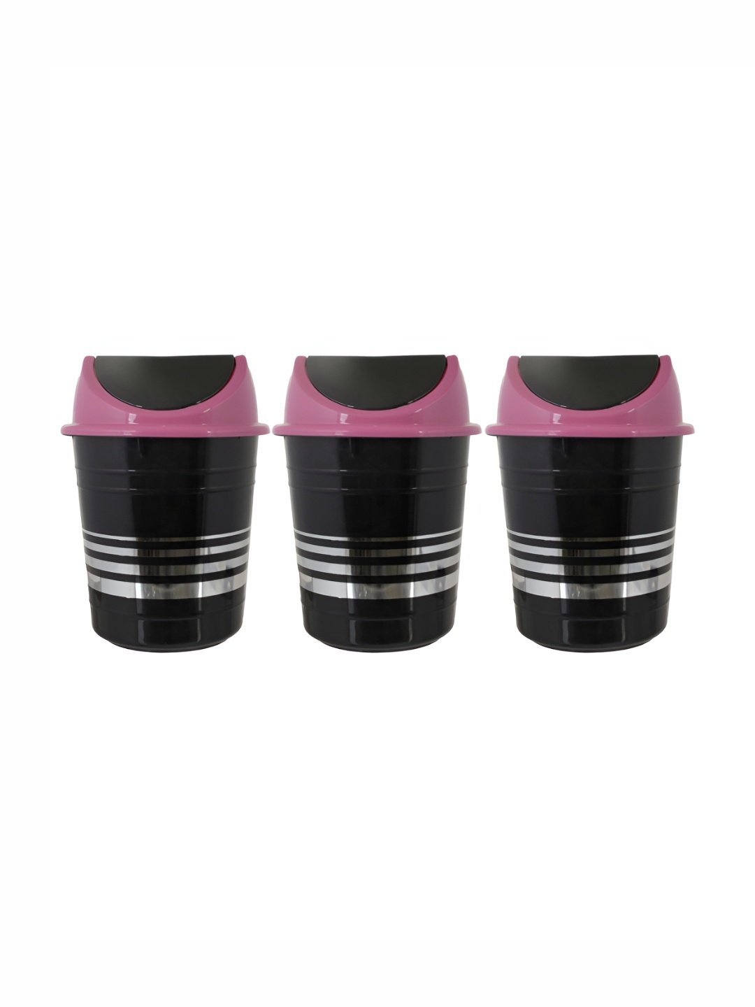 

Kuber Industries-3 Pcs Black & Pink Swing Dustbin-10L Each