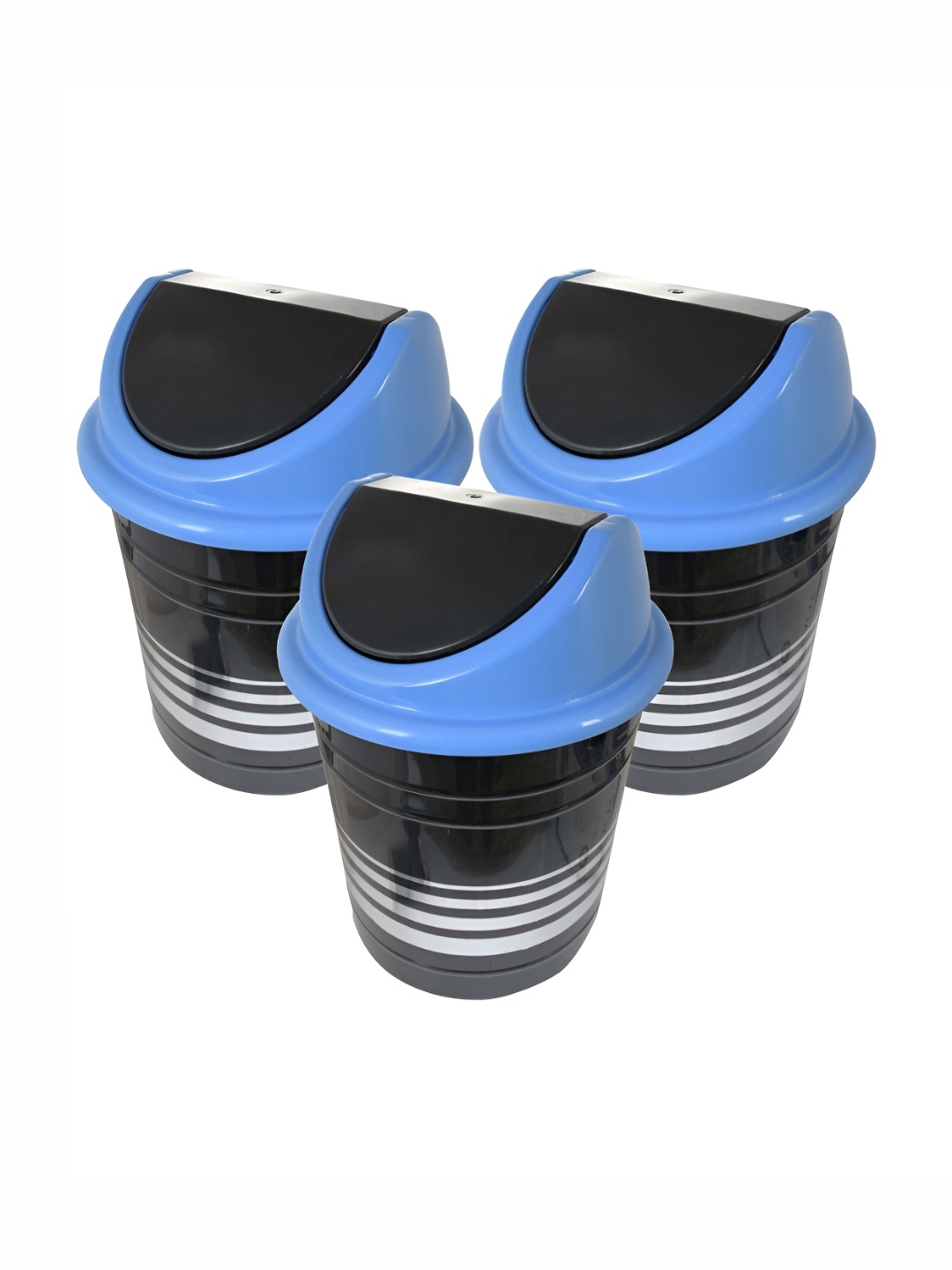 

Kuber Industries 3 Pcs Black & Blue Swing Dustbin-10L