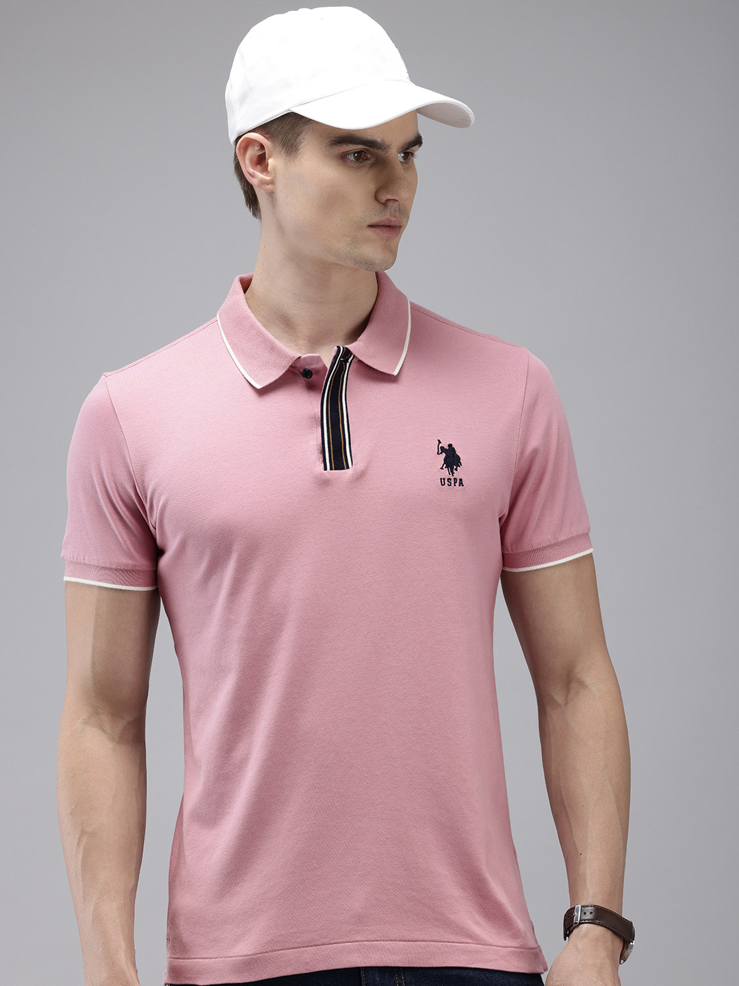

U.S. Polo Assn. Polo Collar Pure Cotton Slim Fit T-shirt, Pink