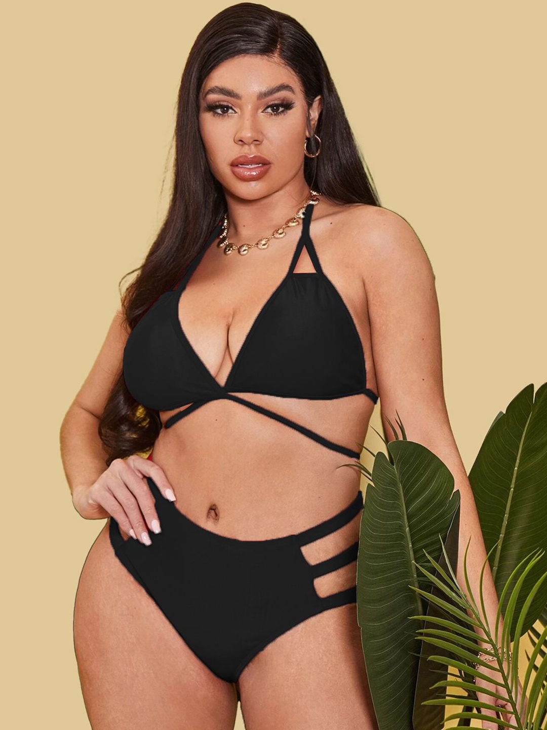 

FIMBUL Non-Padded Lingerie Set Bikini-30-BLK, Black