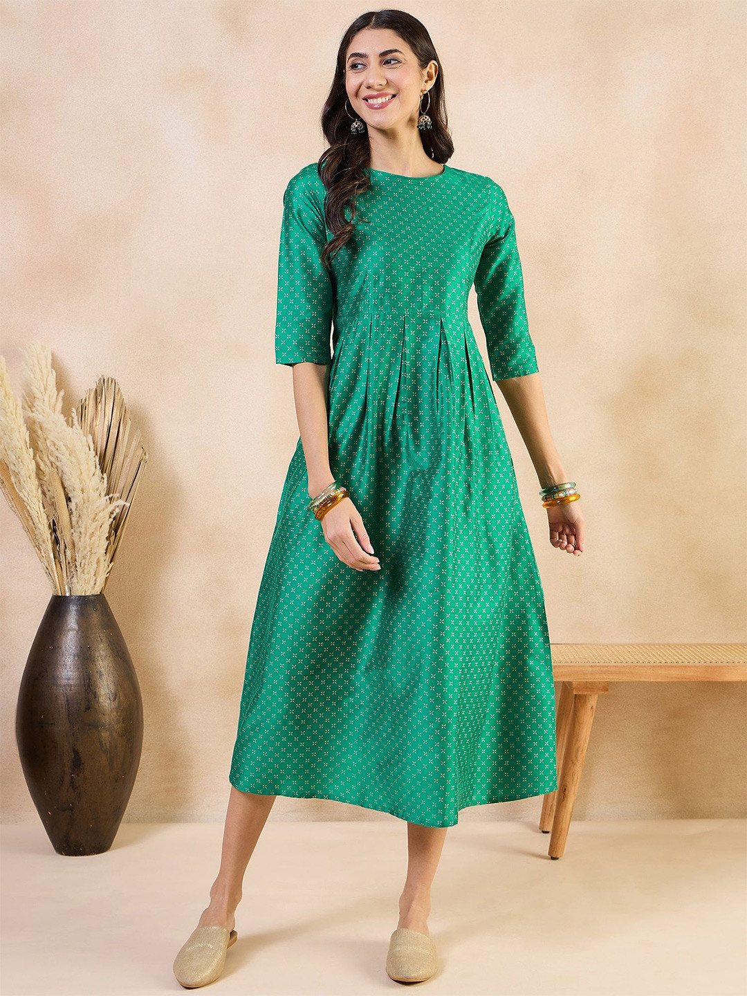 

Anouk Polka Dot Print Fit & Flare Maxi Dress, Green