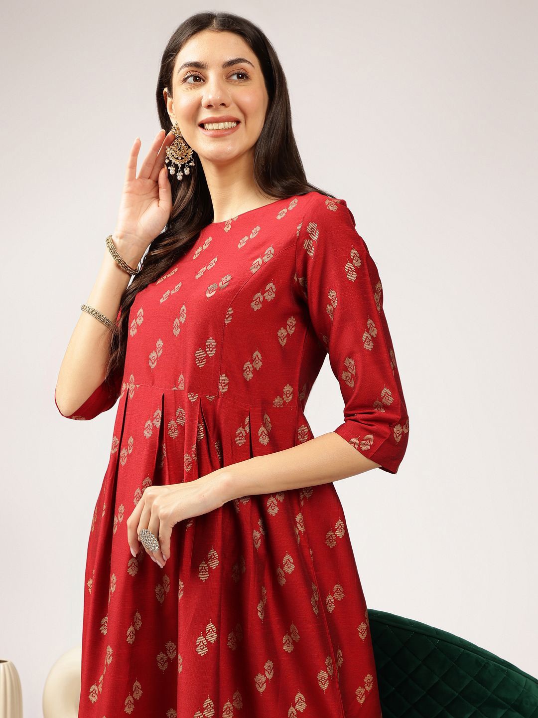 

Anouk Ethnic Motifs Print A-Line Midi Dress, Maroon