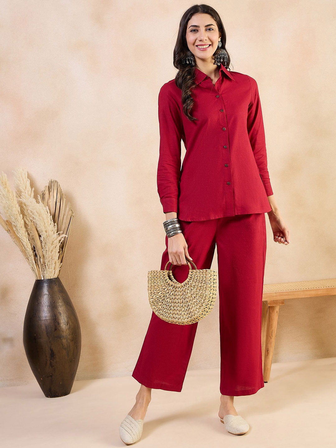 

Anouk Shirt With Palazzo Co-Ords, Red