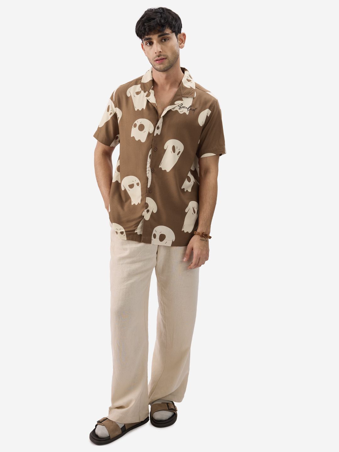 

The Souled Store Men Opaque Printed Casual Shirt, Brown