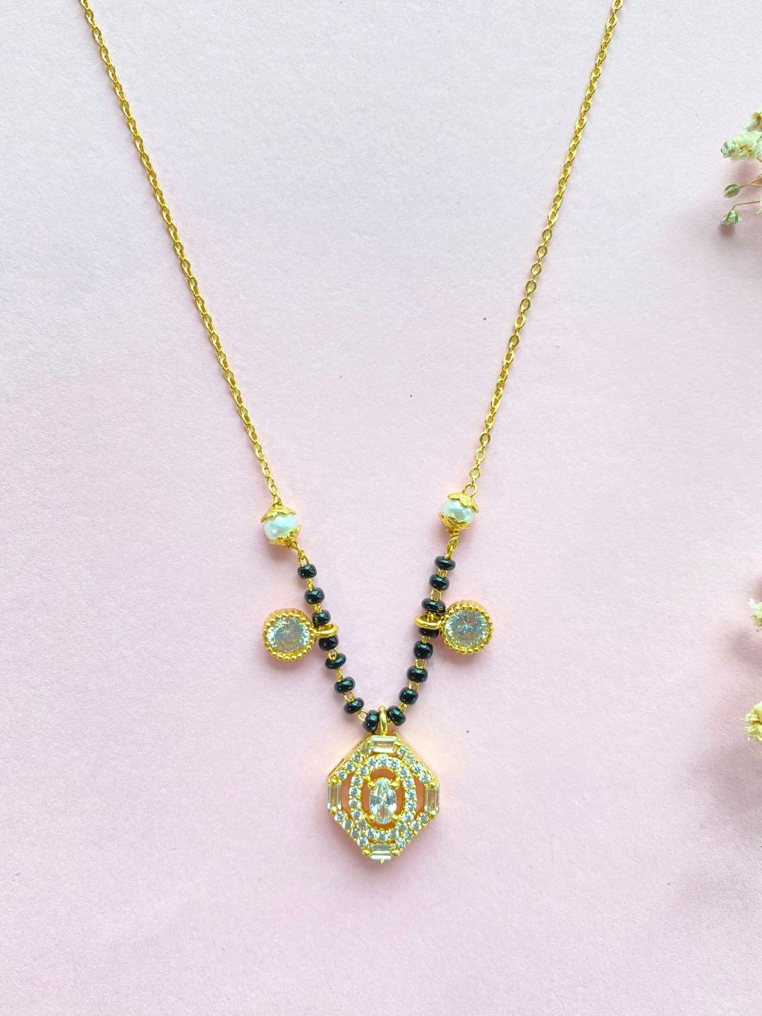 

Zeraki Jewels Gold-Plated Artificial Stones and Beads Mangalsutra
