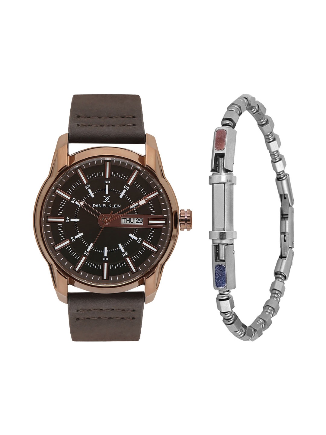 

Daniel Klein Men Watch Gift Set with Bracelet For Women DKG004-5, Brown