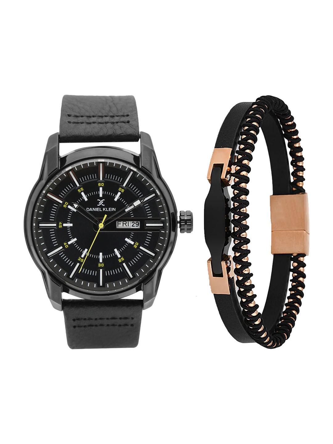 

Daniel Klein Men Pack Of 2 Leather Watch & Bracelet, Black