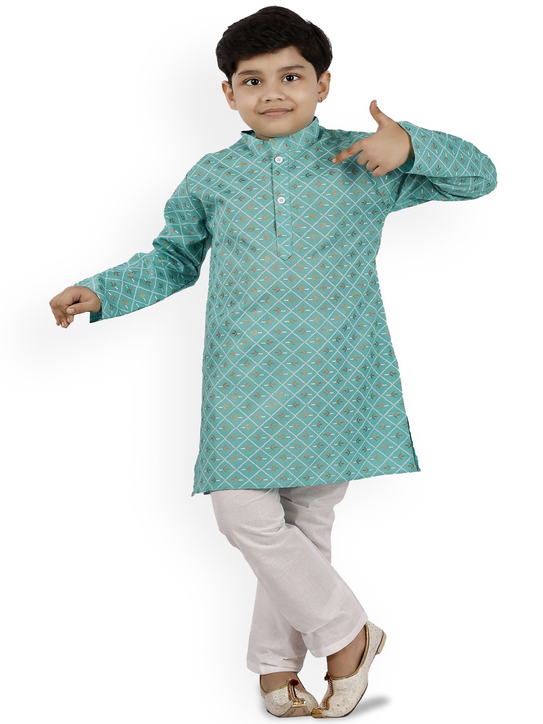 

BAESD Boys Printed Regular Kurta with Trousers, Green