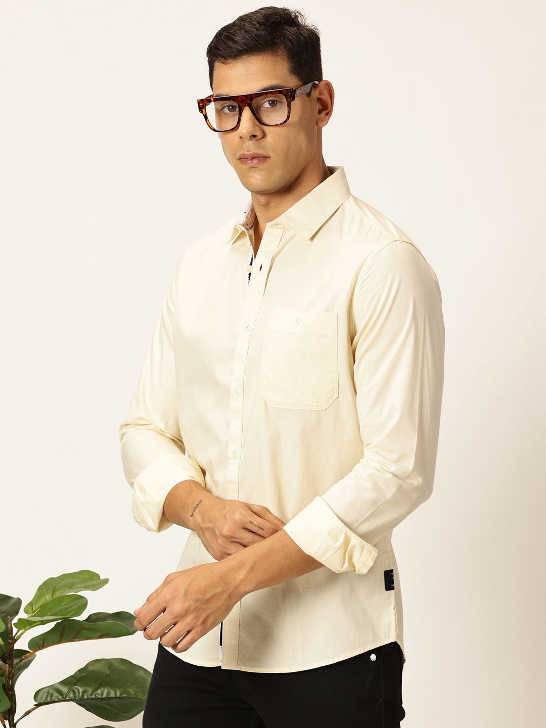 

Thomas Scott Men Premium Opaque Casual Shirt, Cream