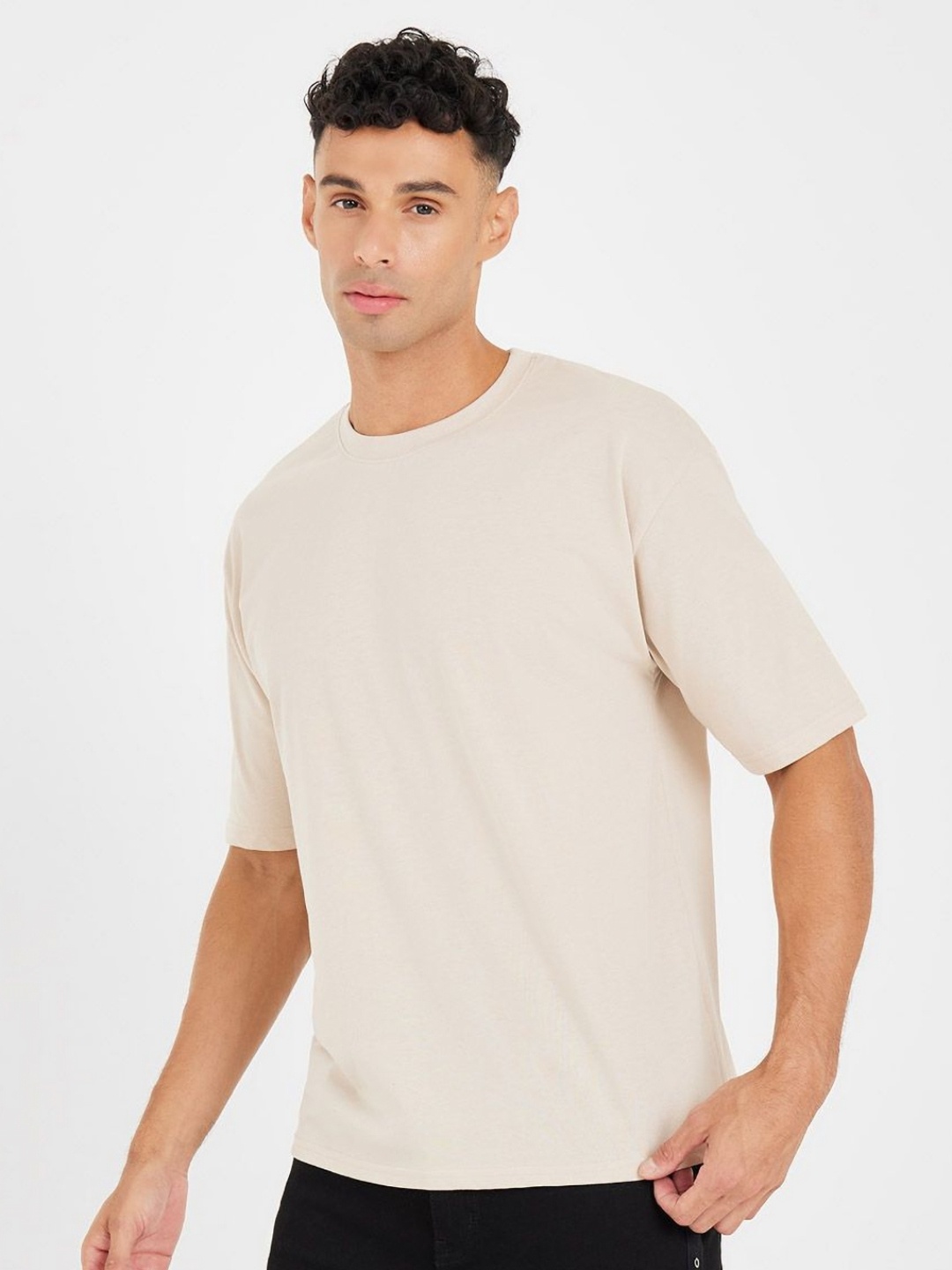 

Styli Men Cotton Rich Oversized T Shirt, Beige