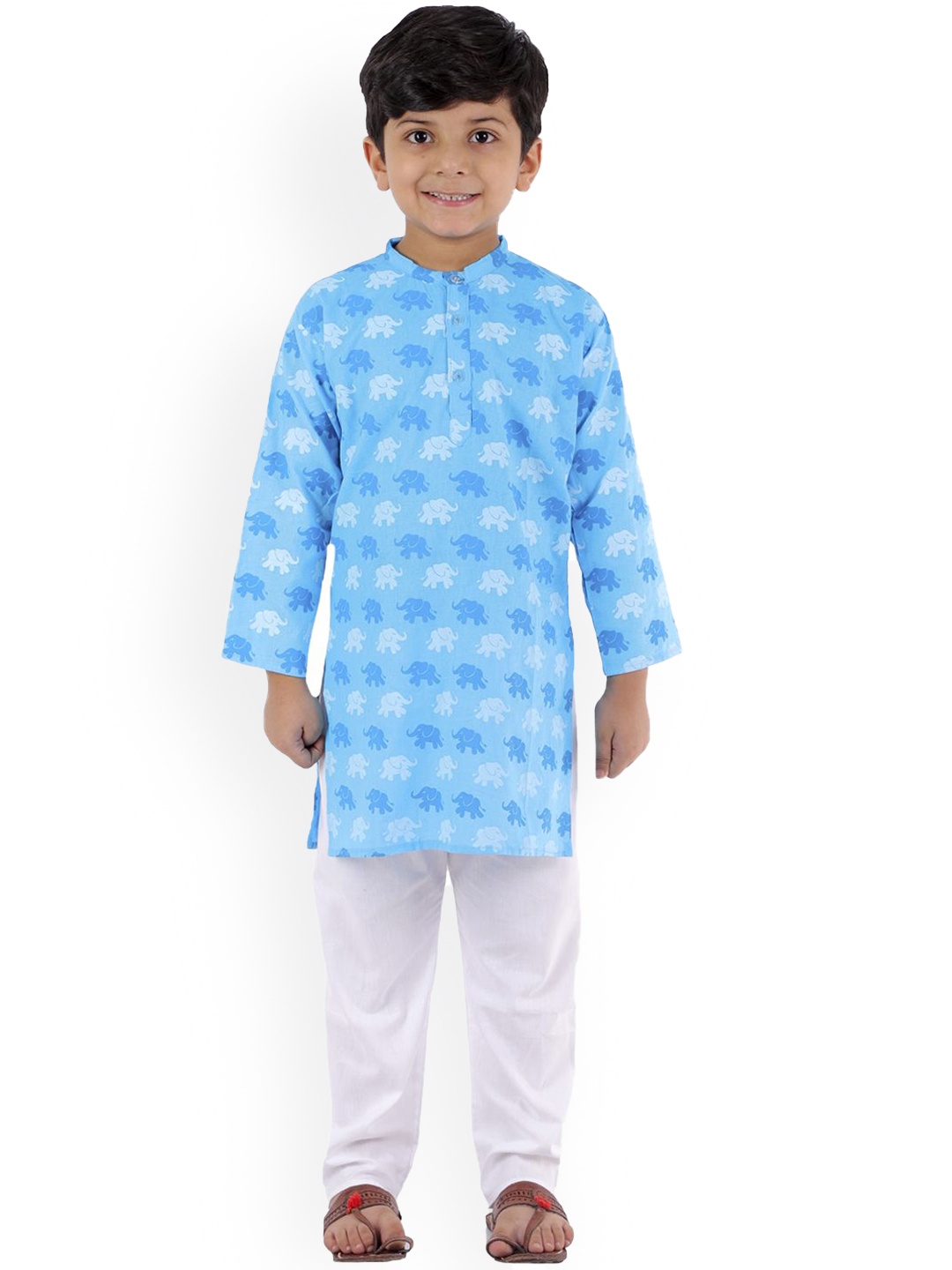 

BAESD Boys Bandhani Embroidered Regular Thread Work Kurta with Pyjamas, Blue