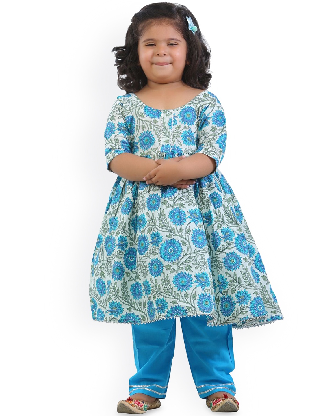 

BAESD Girls Floral Printed Regular Gotta Patti Kurta with Sharara, Blue