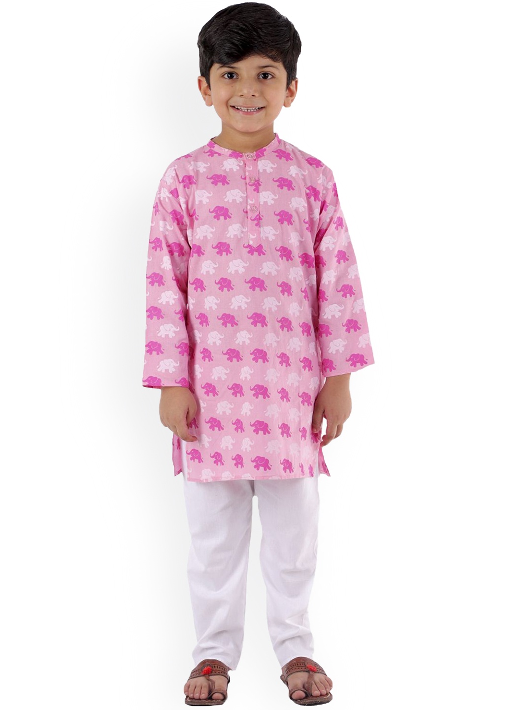 

BAESD Boys Animal Printed Regular Thread Work Kurta with Trousers, Pink