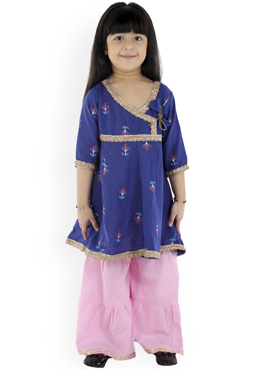 

BAESD Girls Floral Printed Regular Sequinned Kurti with Sharara, Blue