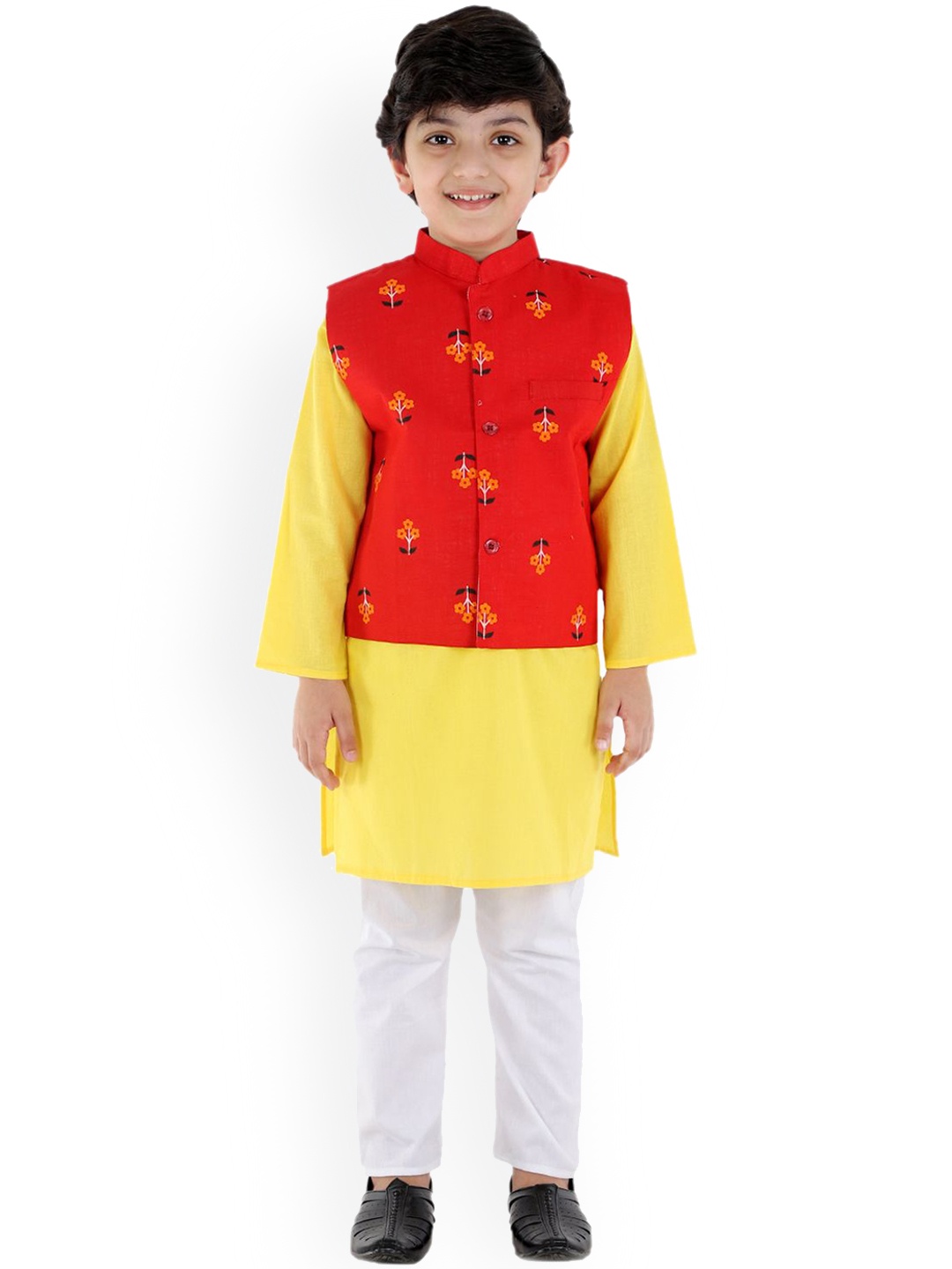

BAESD Boys Regular Thread Work Kurta with Pyjamas, Yellow