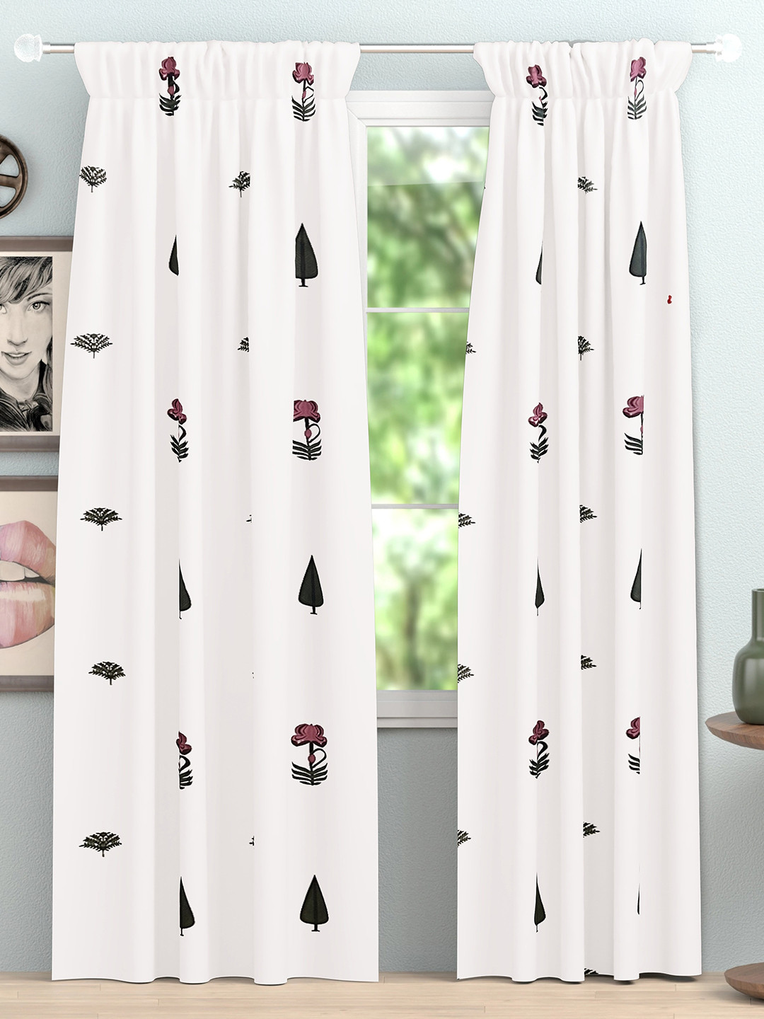 

PLAYFUL STITCHES White & Pink Set of 2 Ethnic Motifs Door Curtain