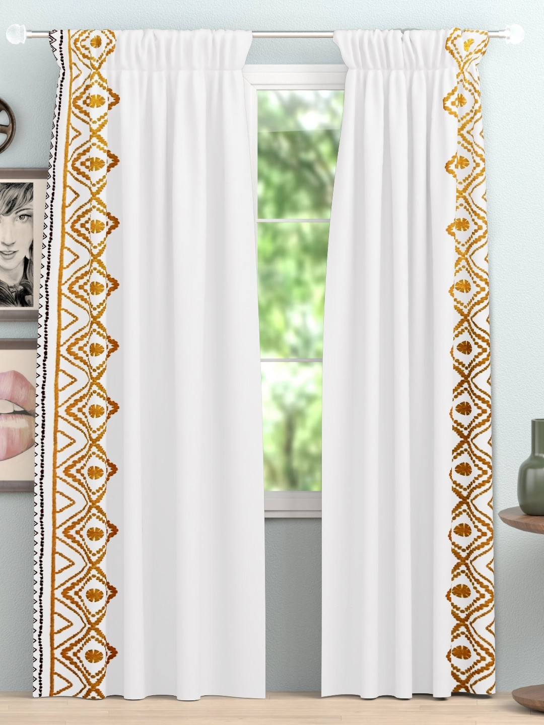 

PLAYFUL STITCHES White & Brown Set of 2 Geometric Door Curtain