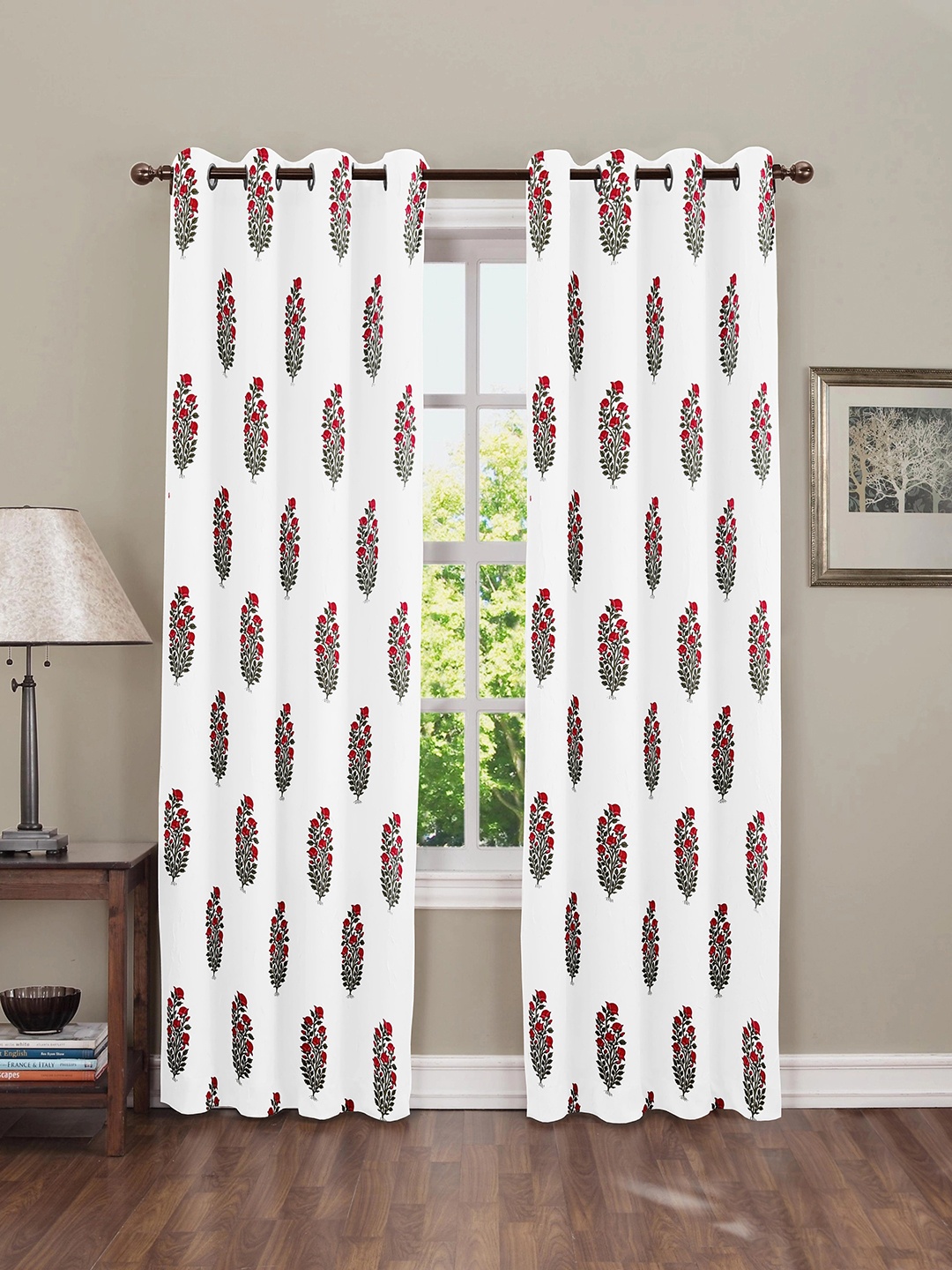 

PLAYFUL STITCHES White & Green Set of 2 Ethnic Motifs Door Curtain