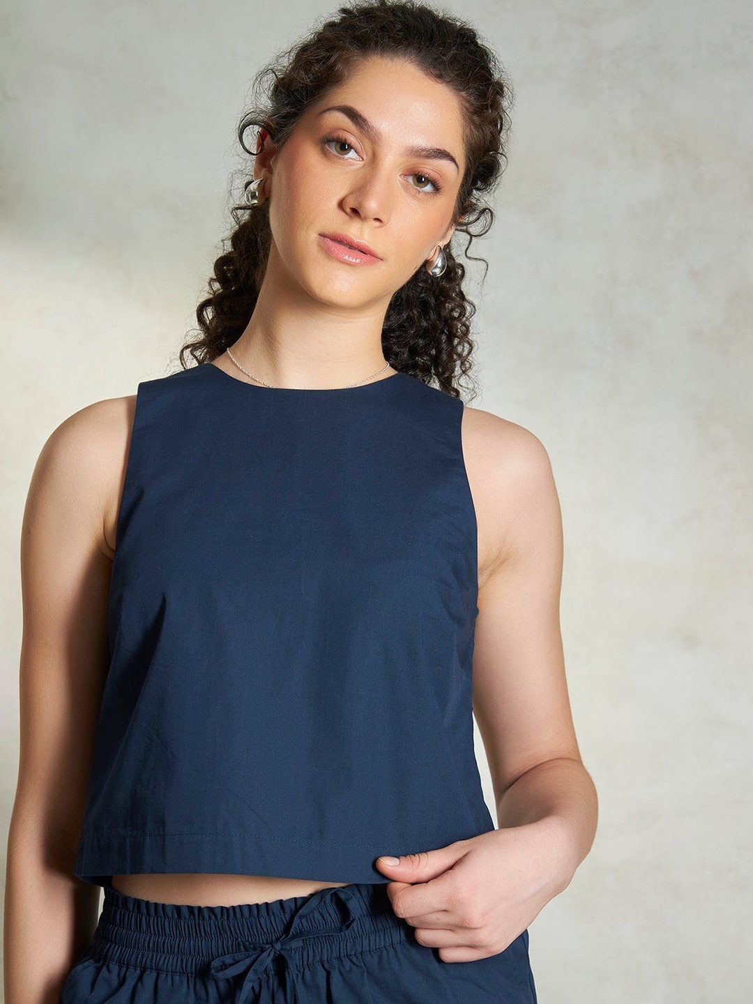 

Virgio Cotton Crop Top, Navy blue