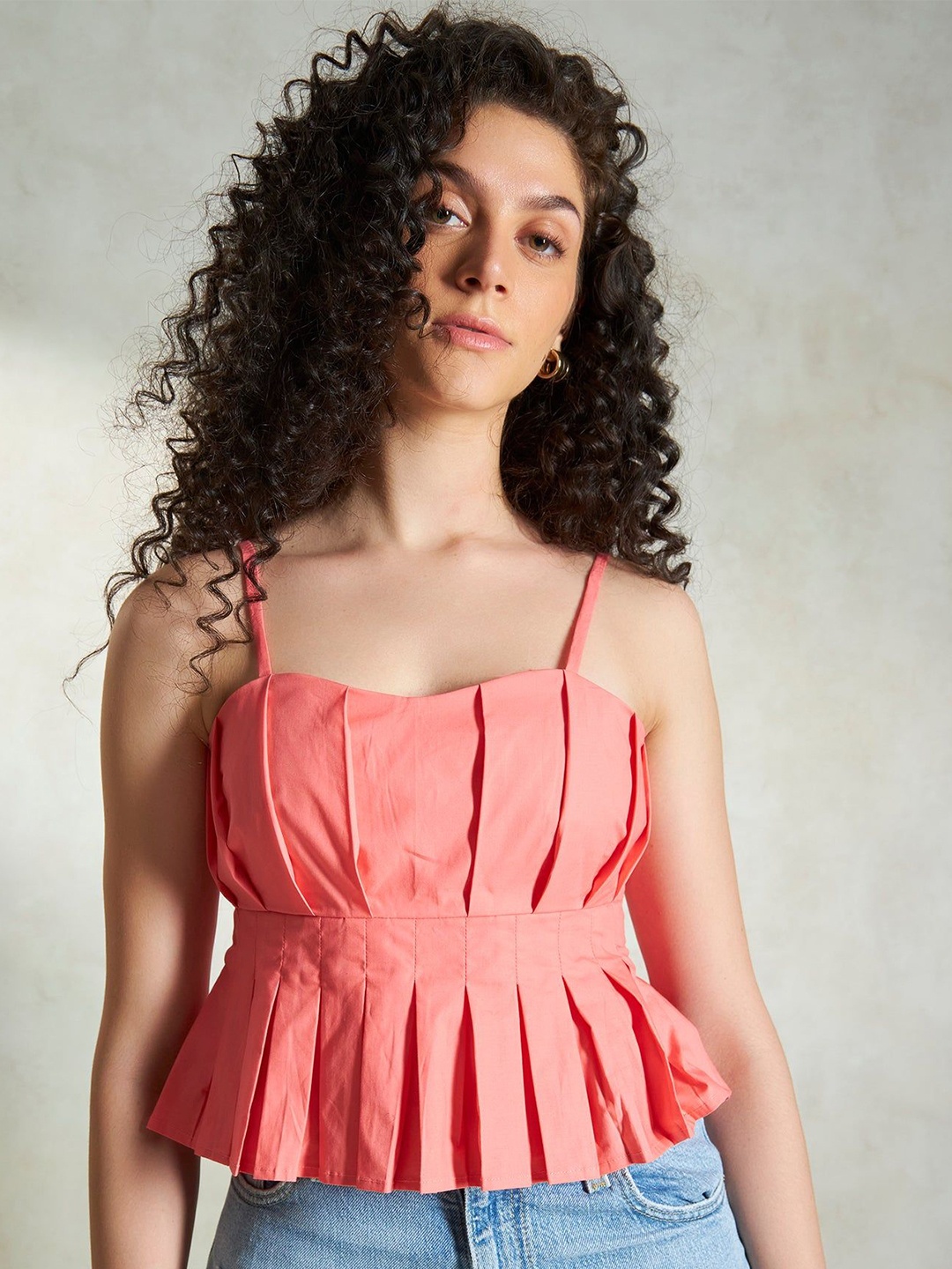 

Virgio Striped Cotton Crop Top, Coral