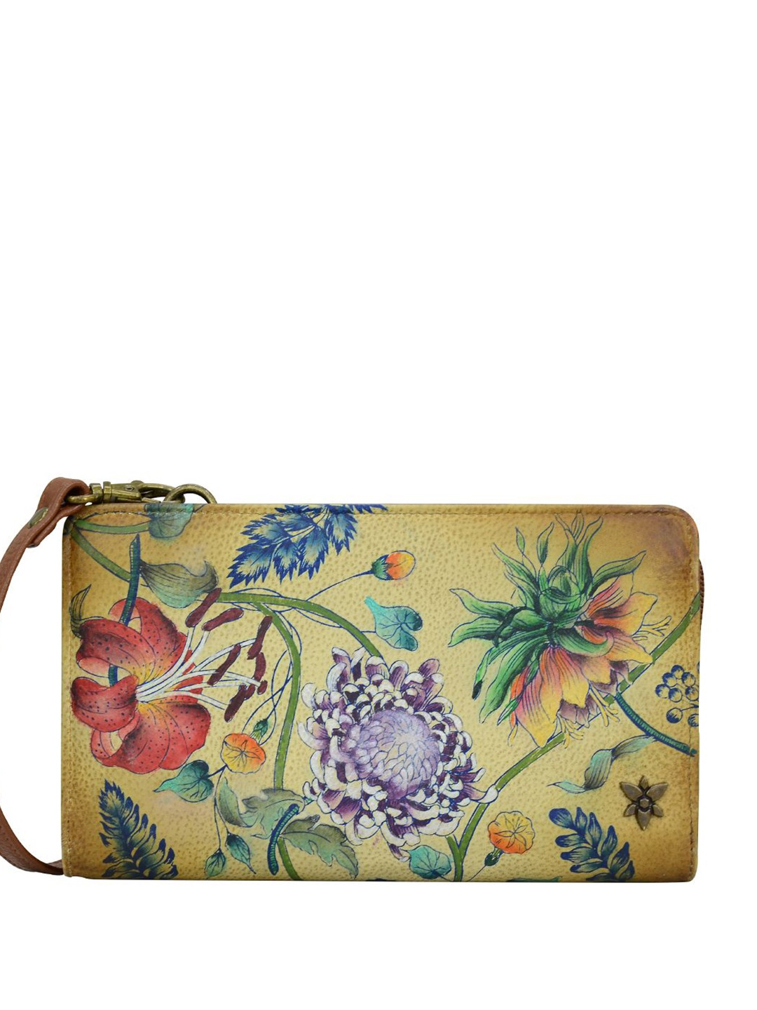 

Anuschka Women Floral Printed Leather Zip Around Wallet, Brown