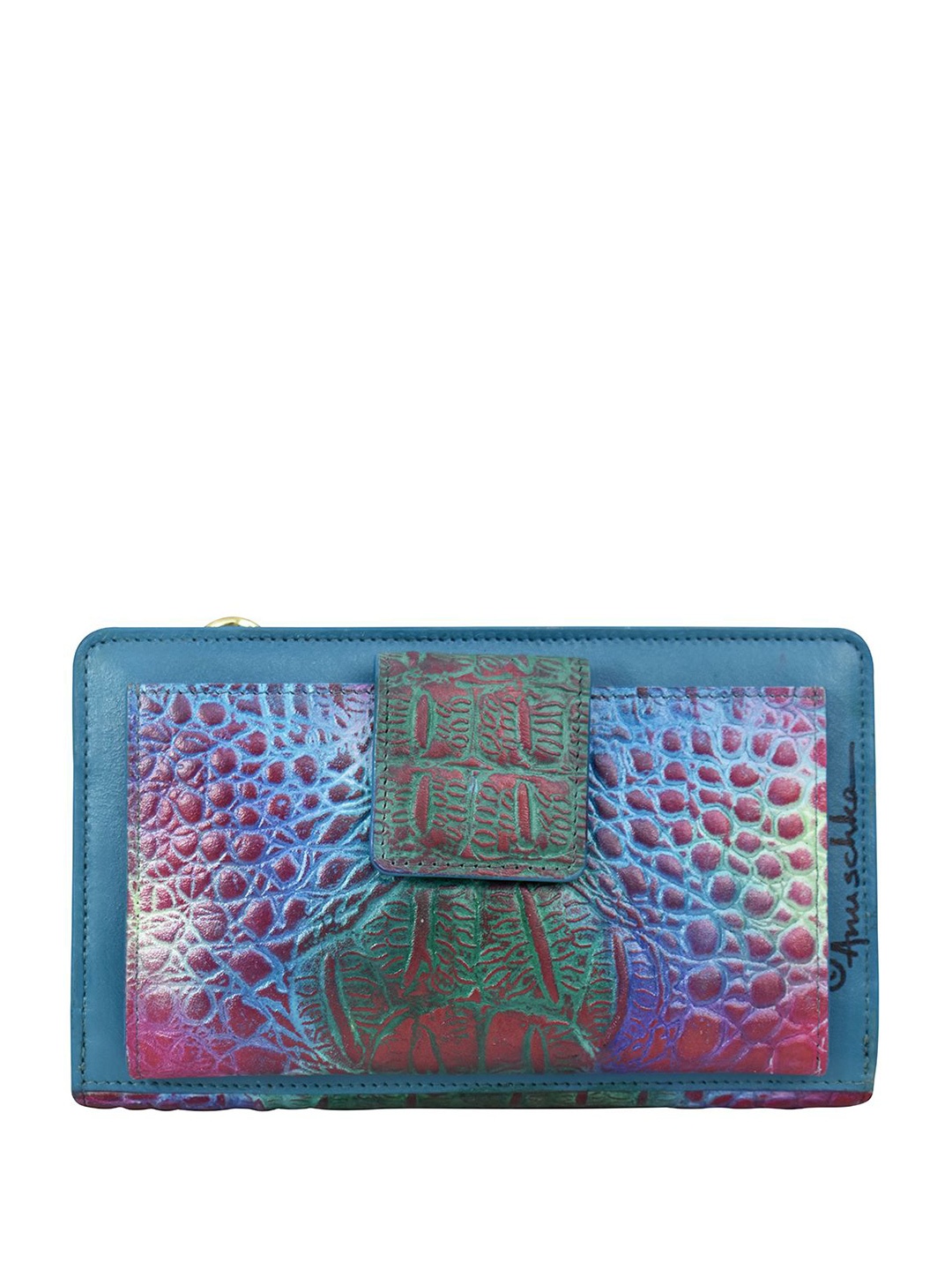 

Anuschka Women Abstract Leather Zip Around Wallet, Blue