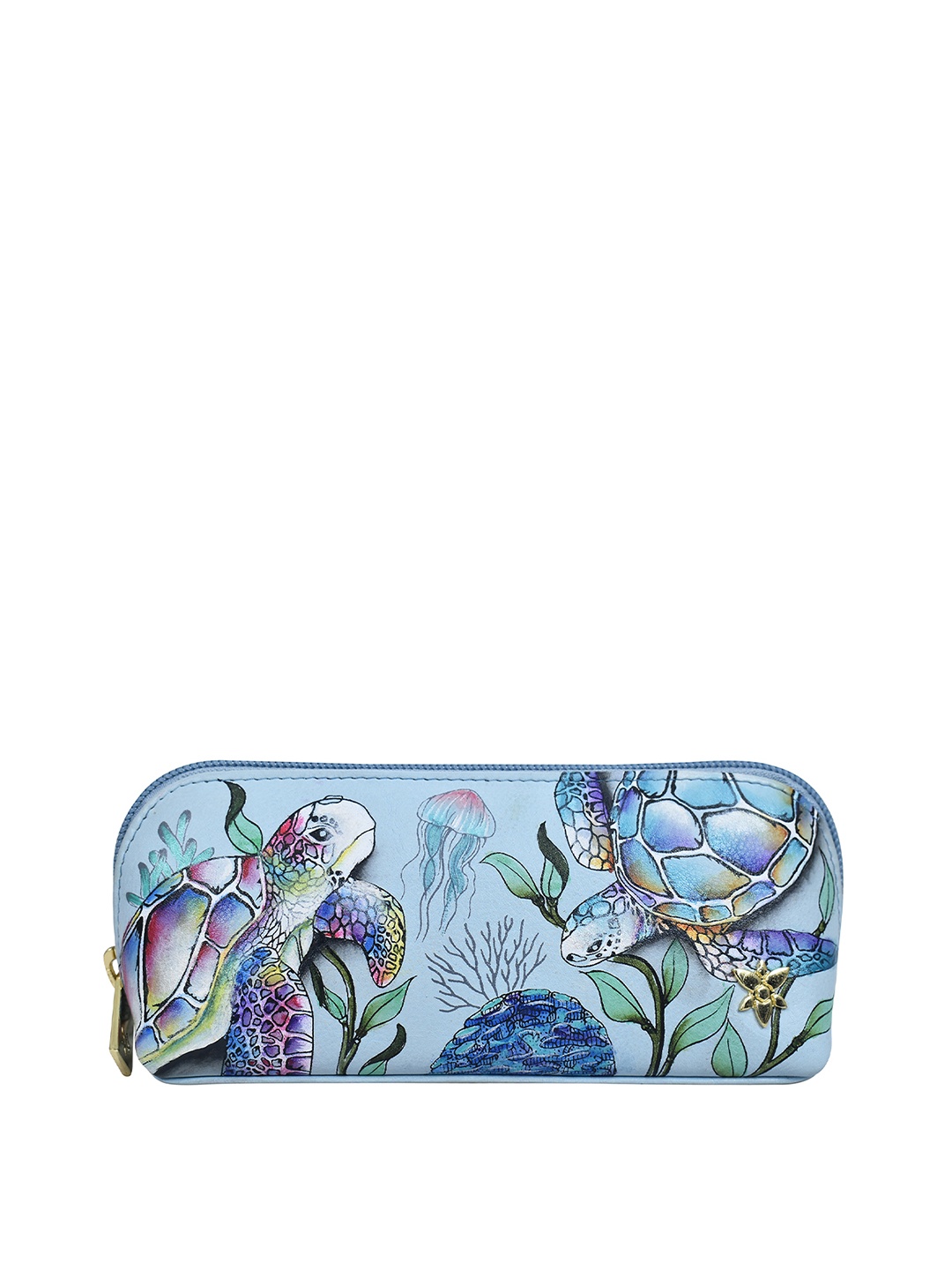 

Anuschka Printed Leather Medium Zip-Around Sunglasses Case, Blue