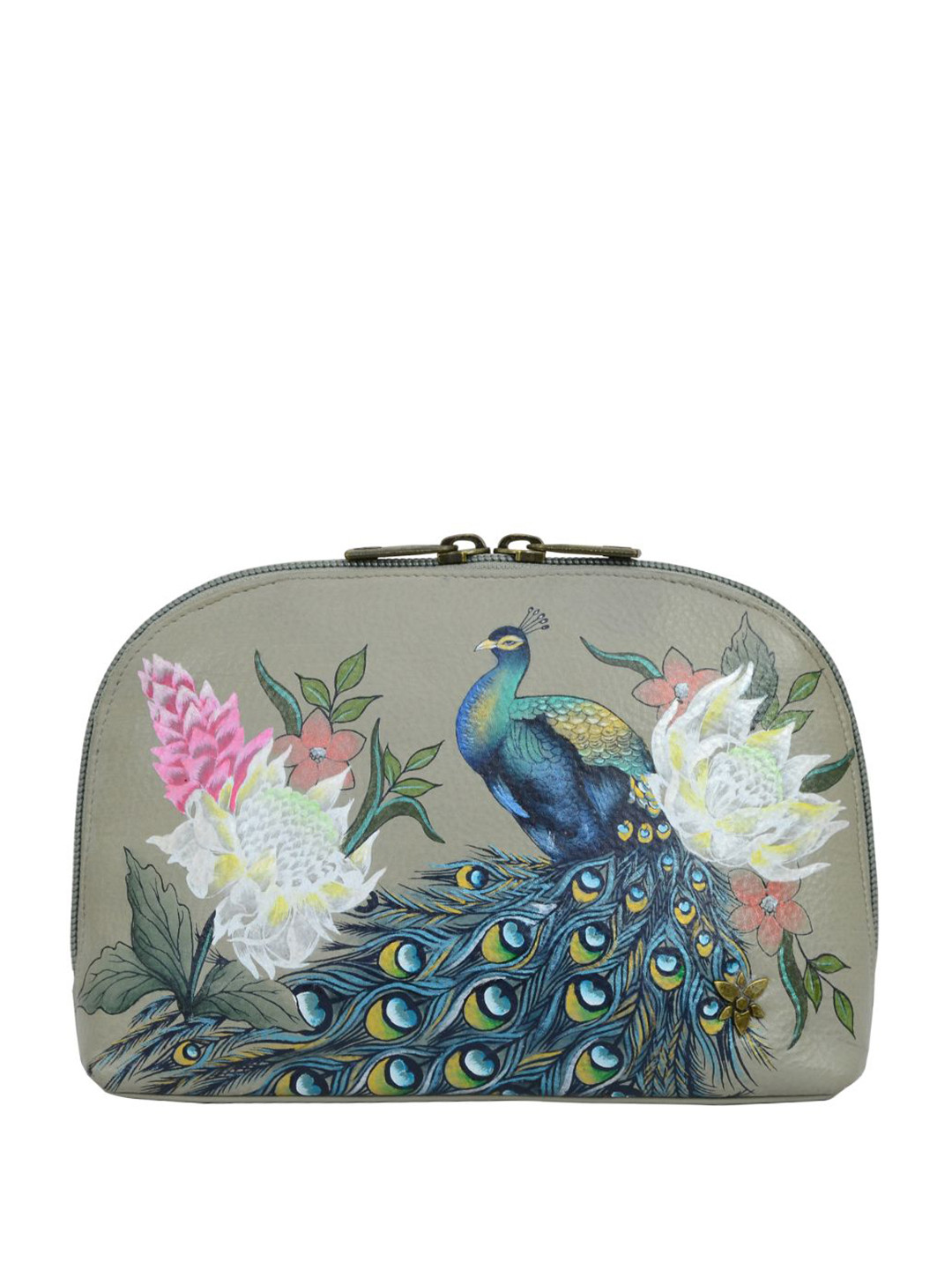 

Anuschka Printed Leather Cosmetic Pouch, Grey