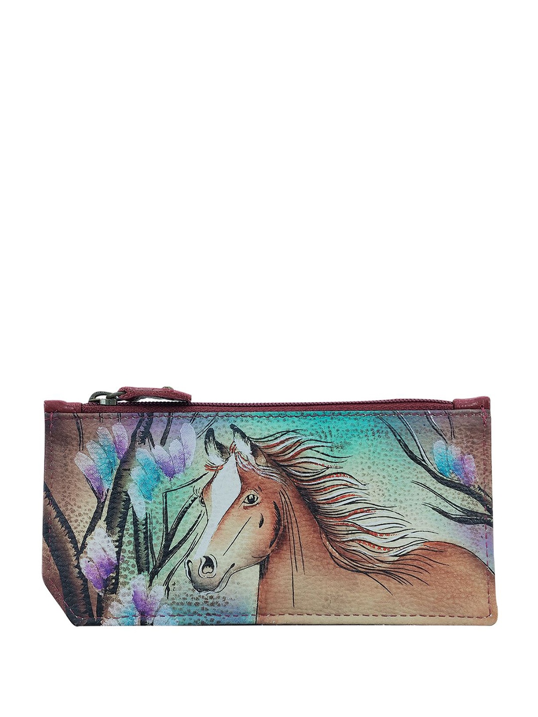 

Anuschka Printed Leather RFID Blocking Card Case with Coin Pouch, Coffee brown