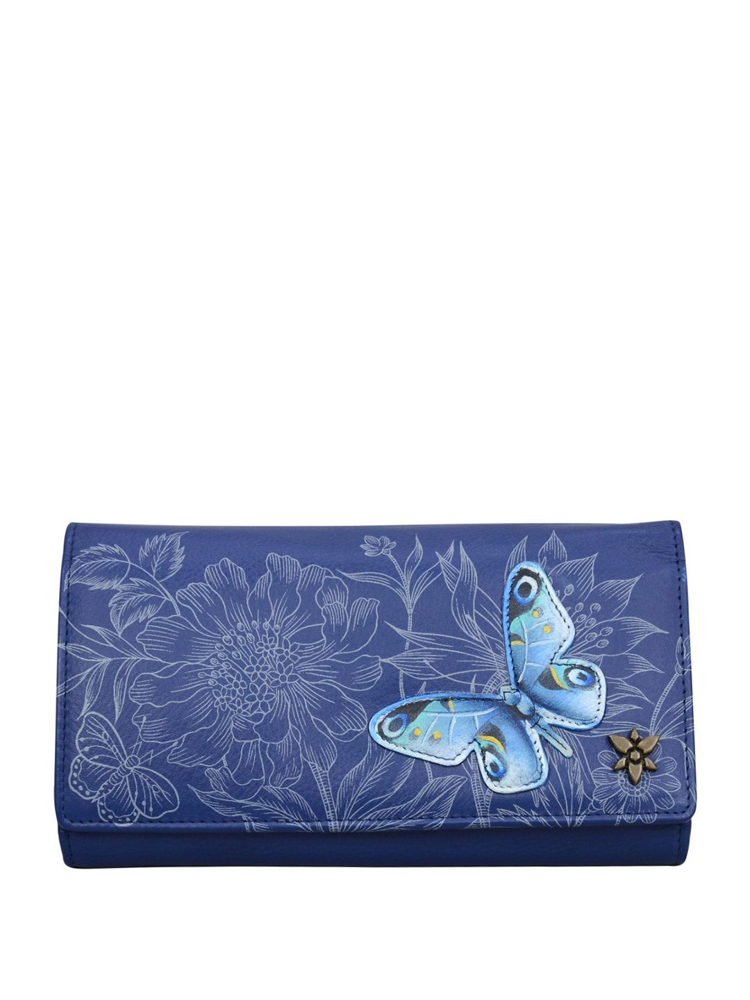 

Anuschka Women Floral Printed Leather Three Fold Wallet, Navy blue