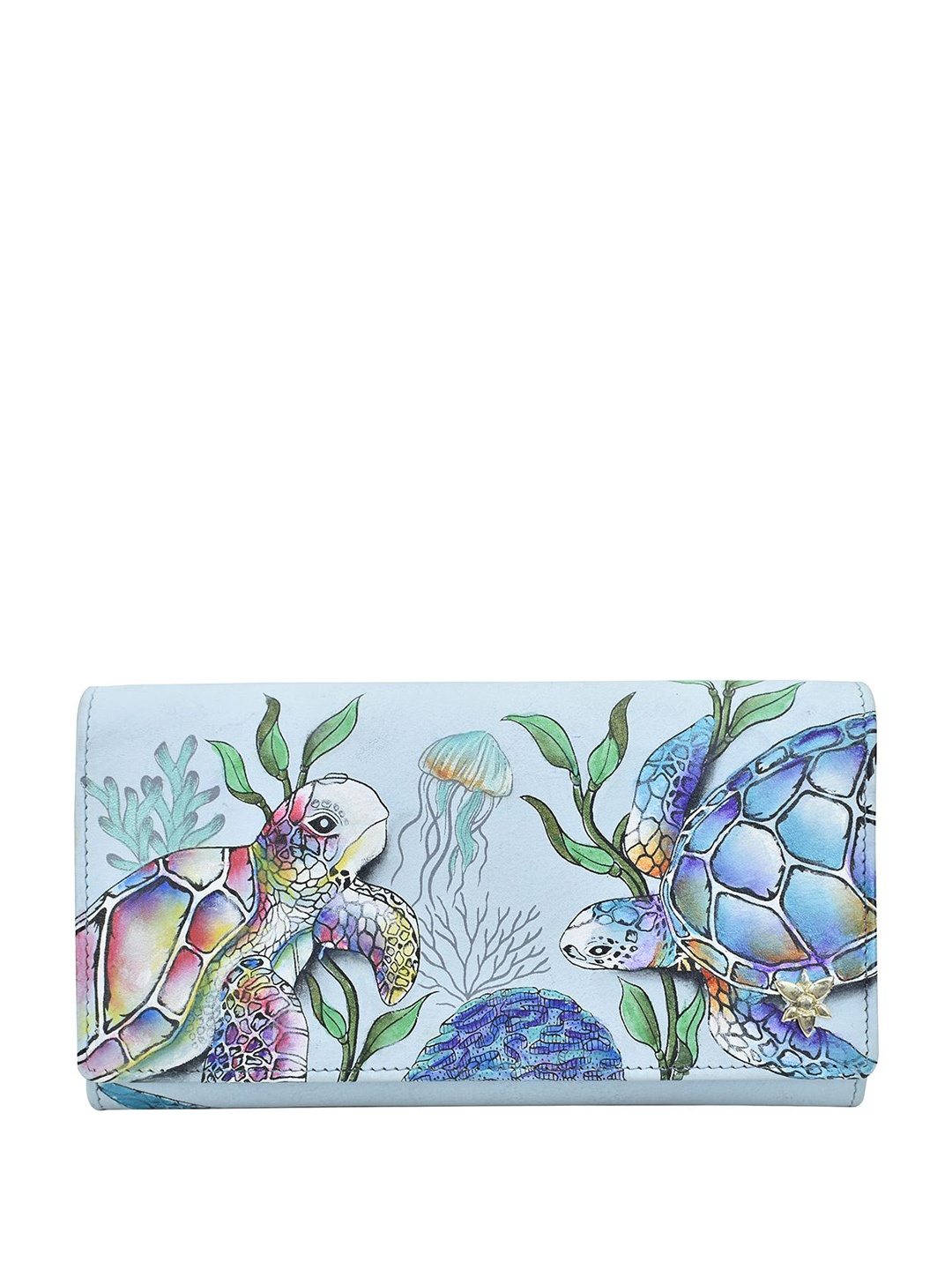 

Anuschka Women Animal Printed Leather Three Fold Wallet, Blue