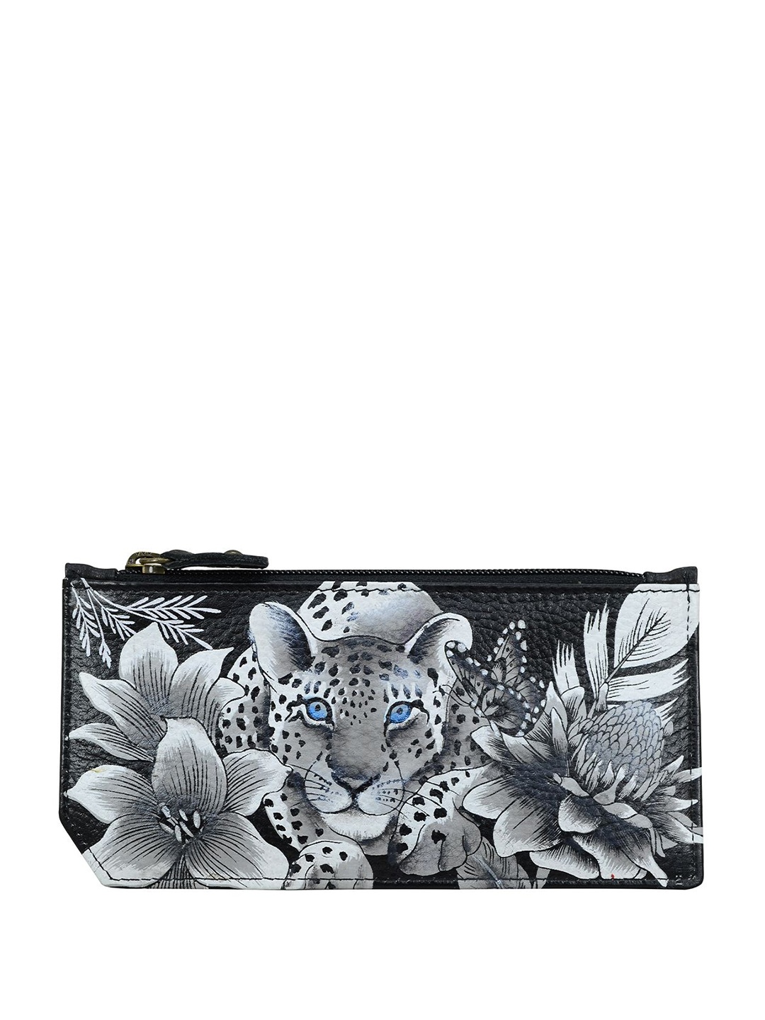 

Anuschka Women Animal Printed Leather Zip Around Wallet, Black
