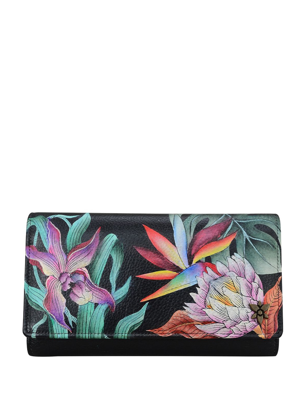 

Anuschka Women Floral Leather Three Fold Wallet, Black