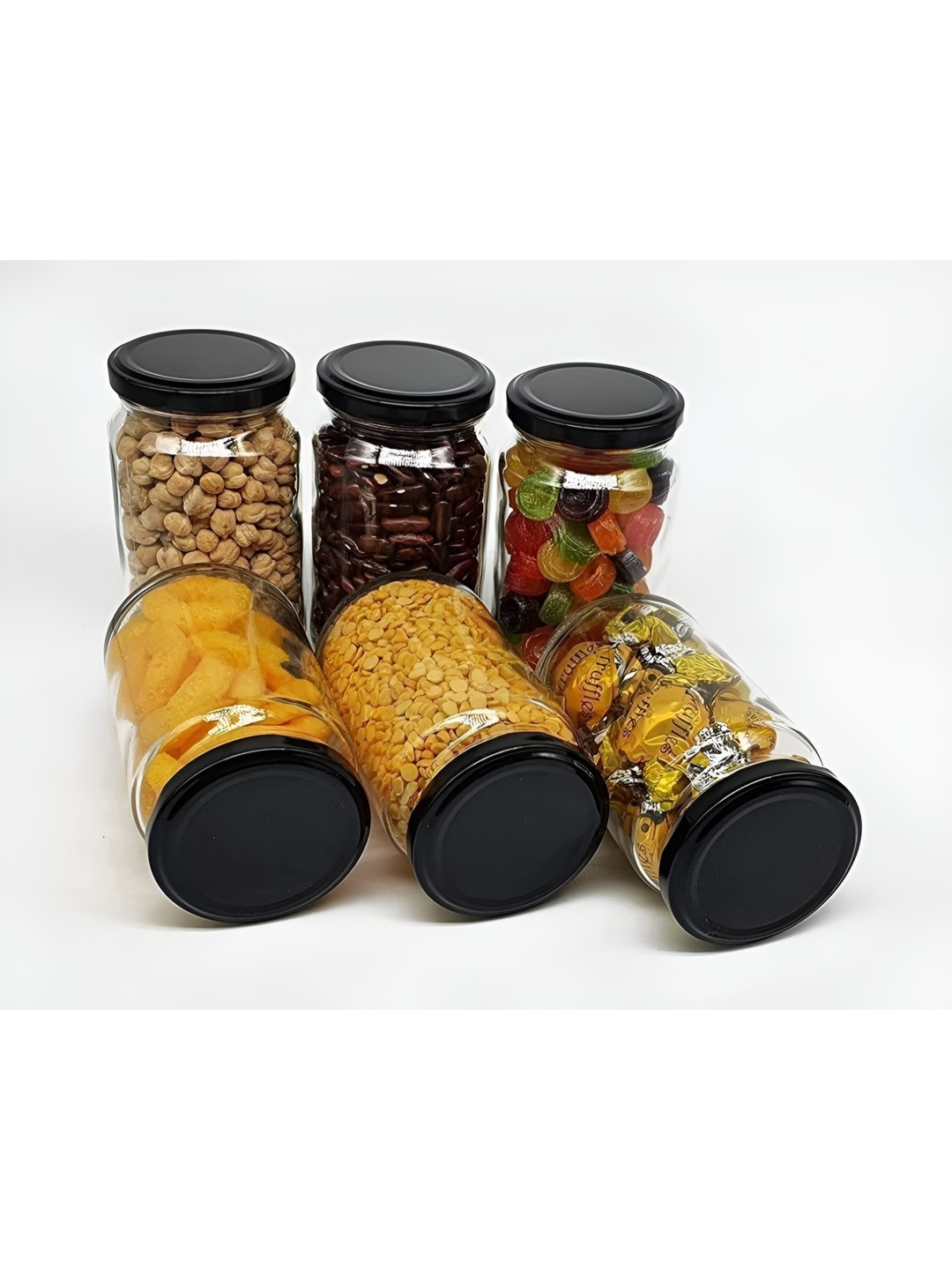 

Tap2kaart 6 Pcs Transparent Glass Storage Containers Set 400 ml, Black