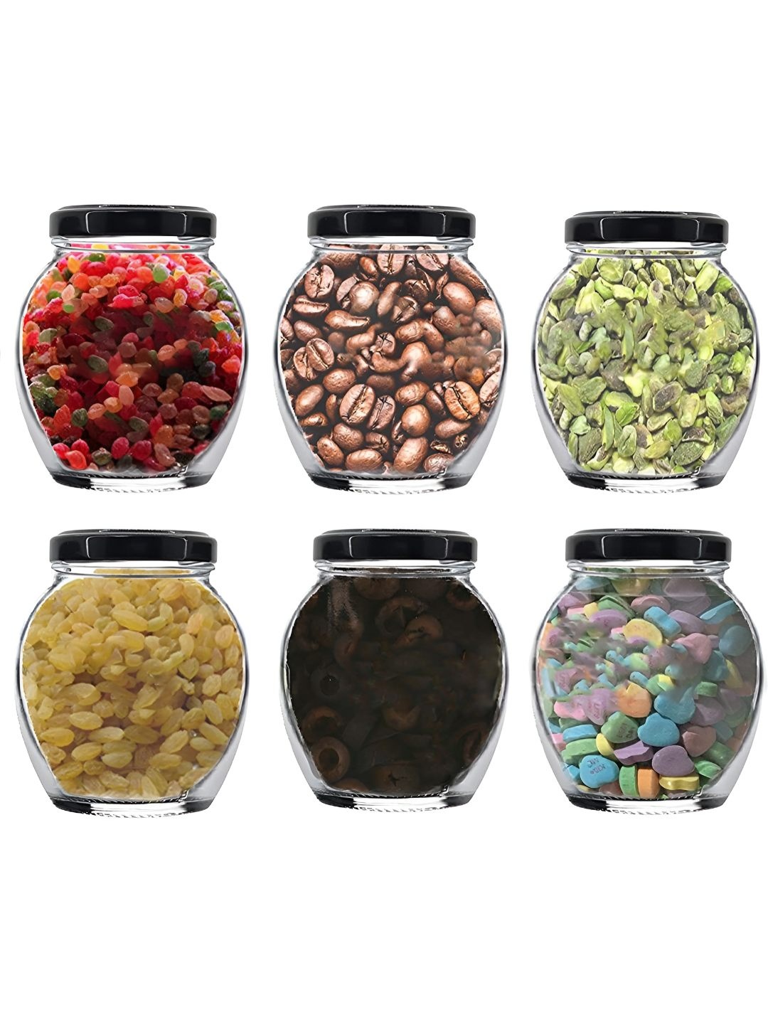 

Tap2kaart 6 Pcs Transparent Glass Fridge Containers-400 ML, Black