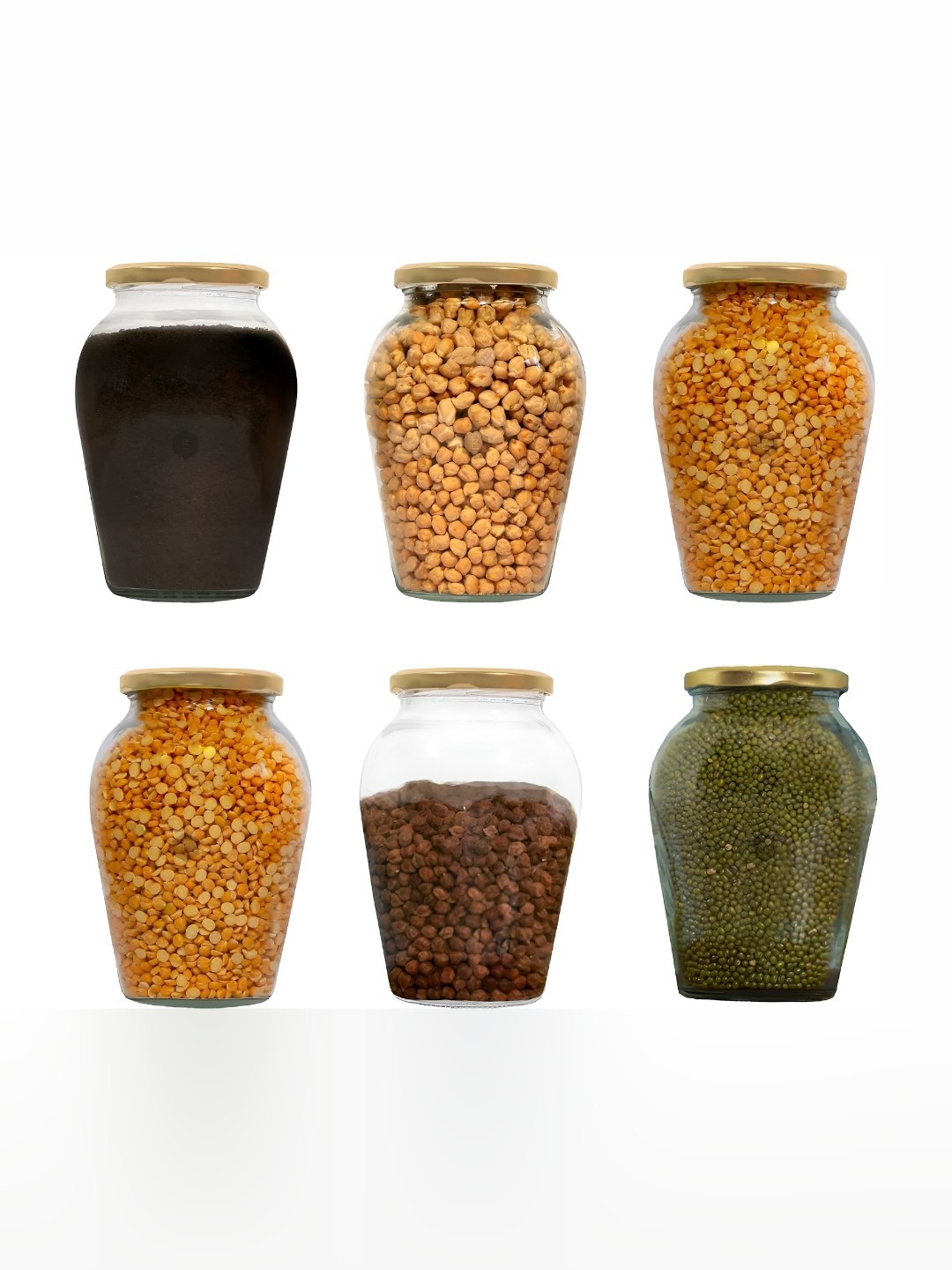 

Tap2kaart-6Pcs Transparent Glass Container-1L Each, Gold