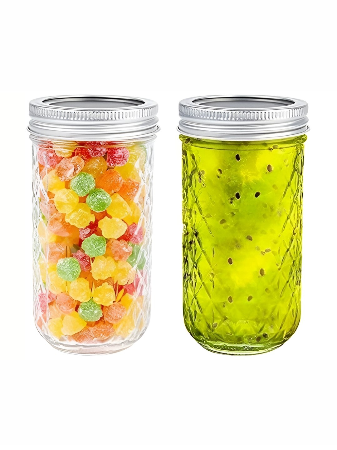 

JIGSHTIAL 2-Pcs Transparent Glass Canning Jar Container