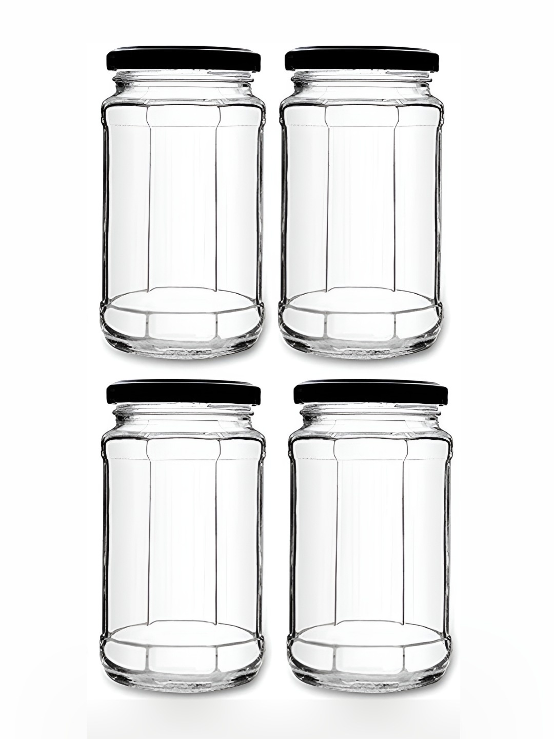 

JIGSHTIAL 4-Pcs Transparent Glass Chatni Jar Containers-450ml Each