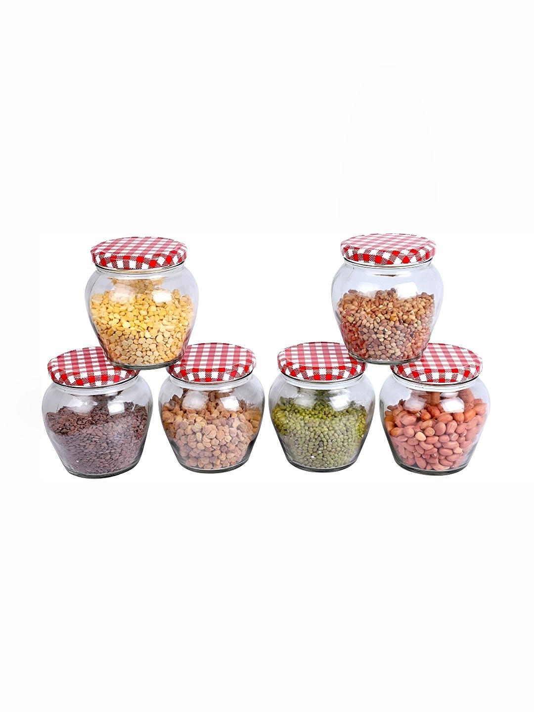 

JIGSHTIAL 6 Pcs Transparent & Red Glass Containers-400ml Each