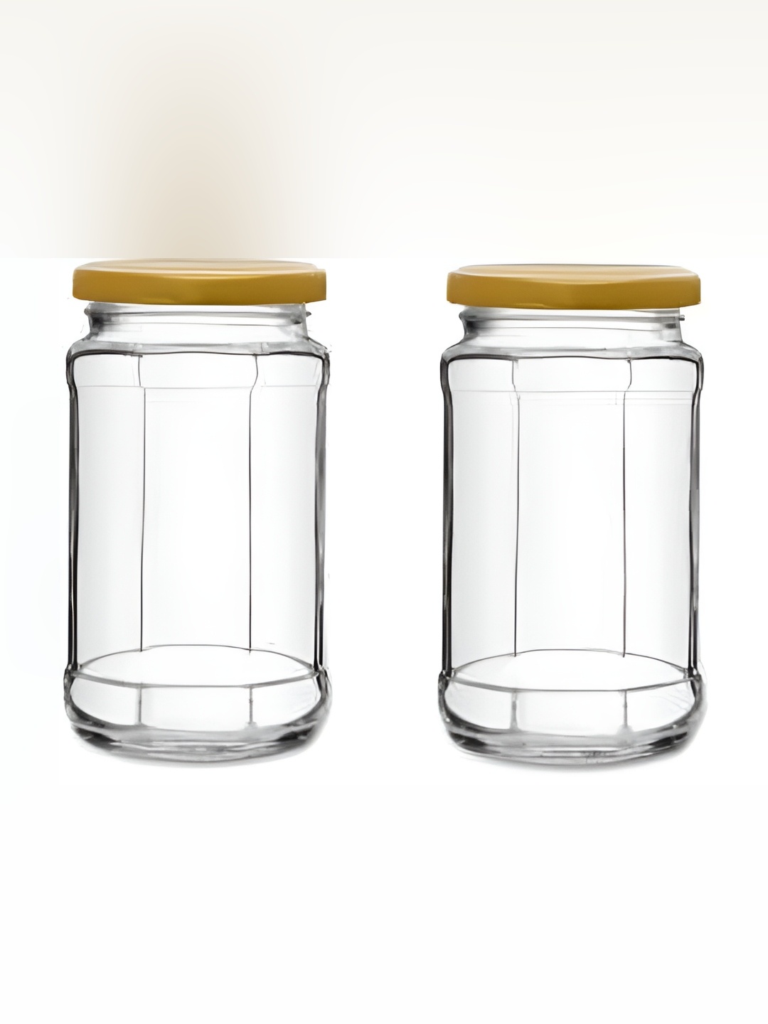 

JIGSHTIAL 2 Pcs Transparent Glass Fridge Containers-450ml Each, Gold