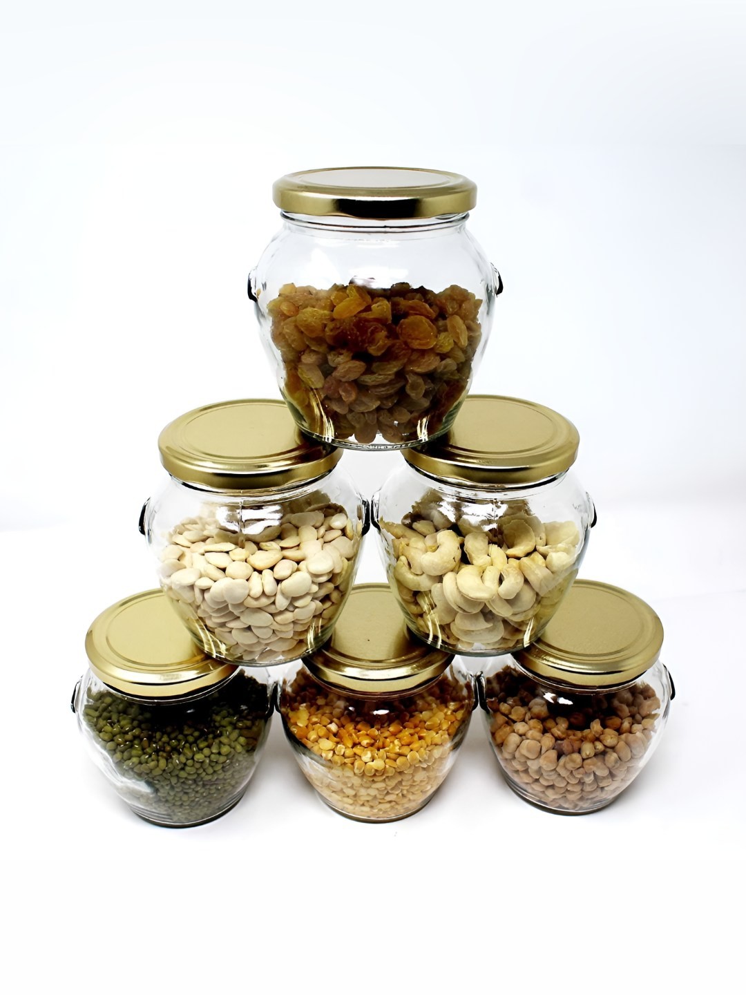 

JIGSHTIAL 6-Pcs Transparent Glass Matka Jars